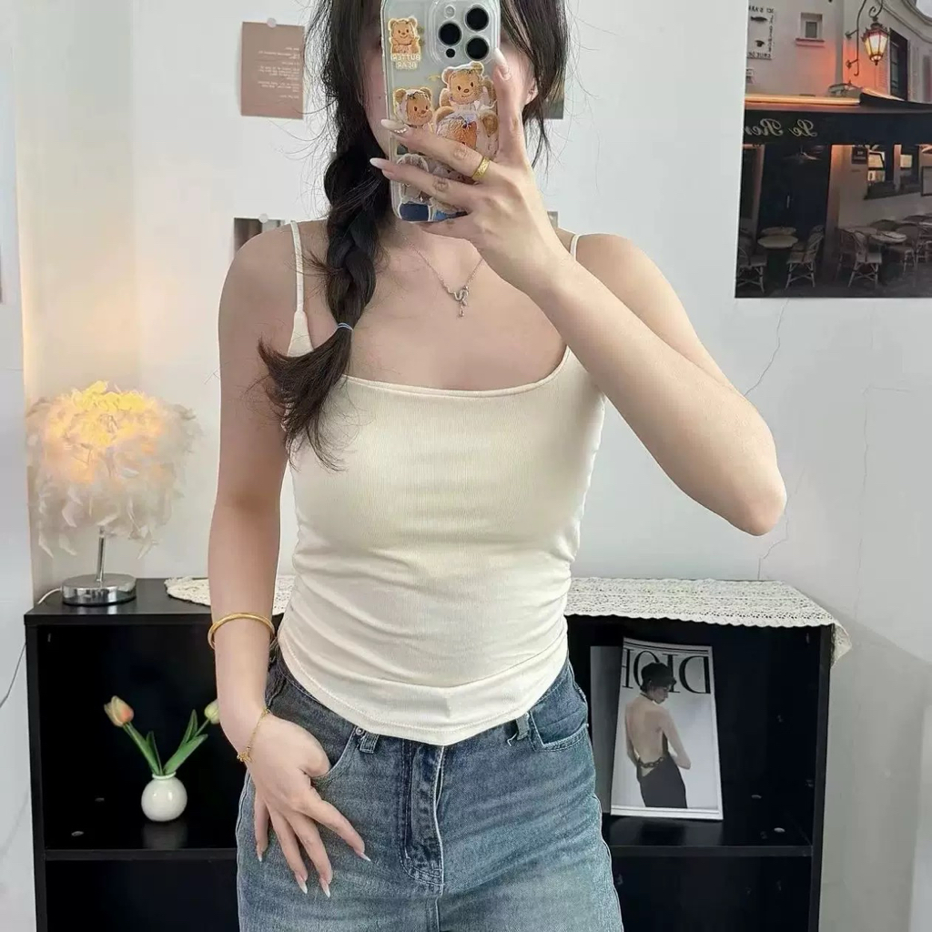 小清新纯欲风褶皱带胸垫背心 | CN011621