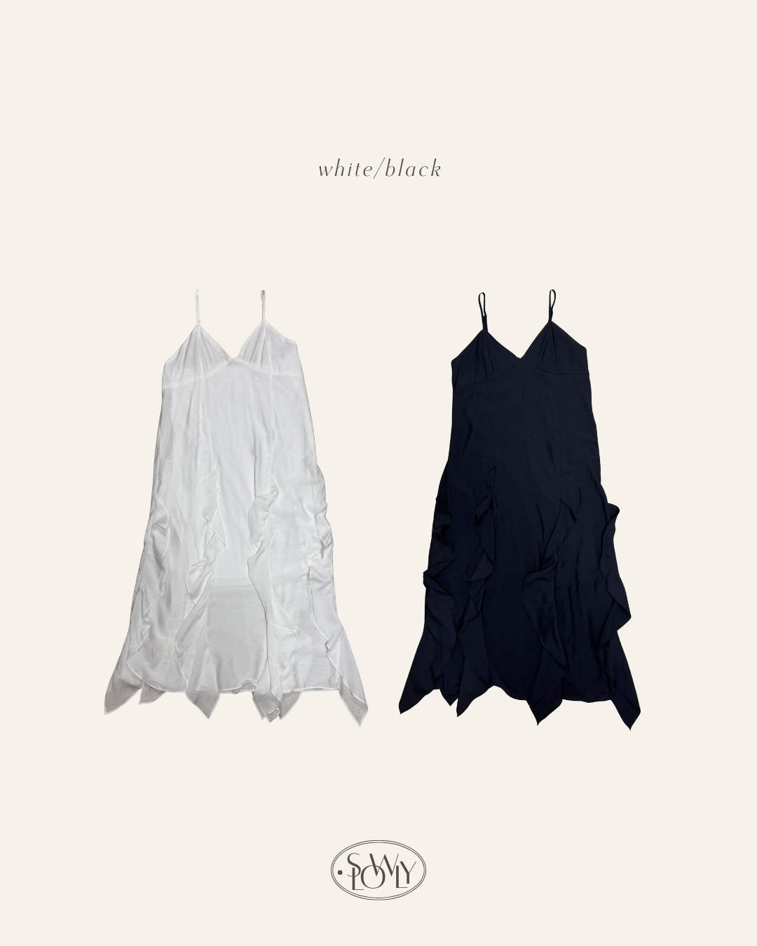 優雅飄飄V領吊帶長裙(兩色入)