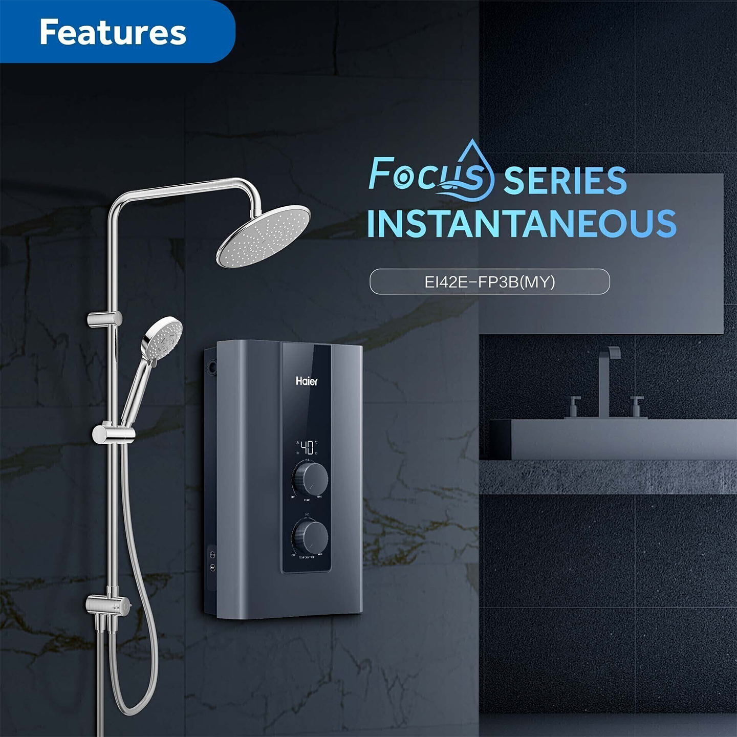 Haier 4.2kW Non-Pump Water Heater Black (EI42E-FP3B)