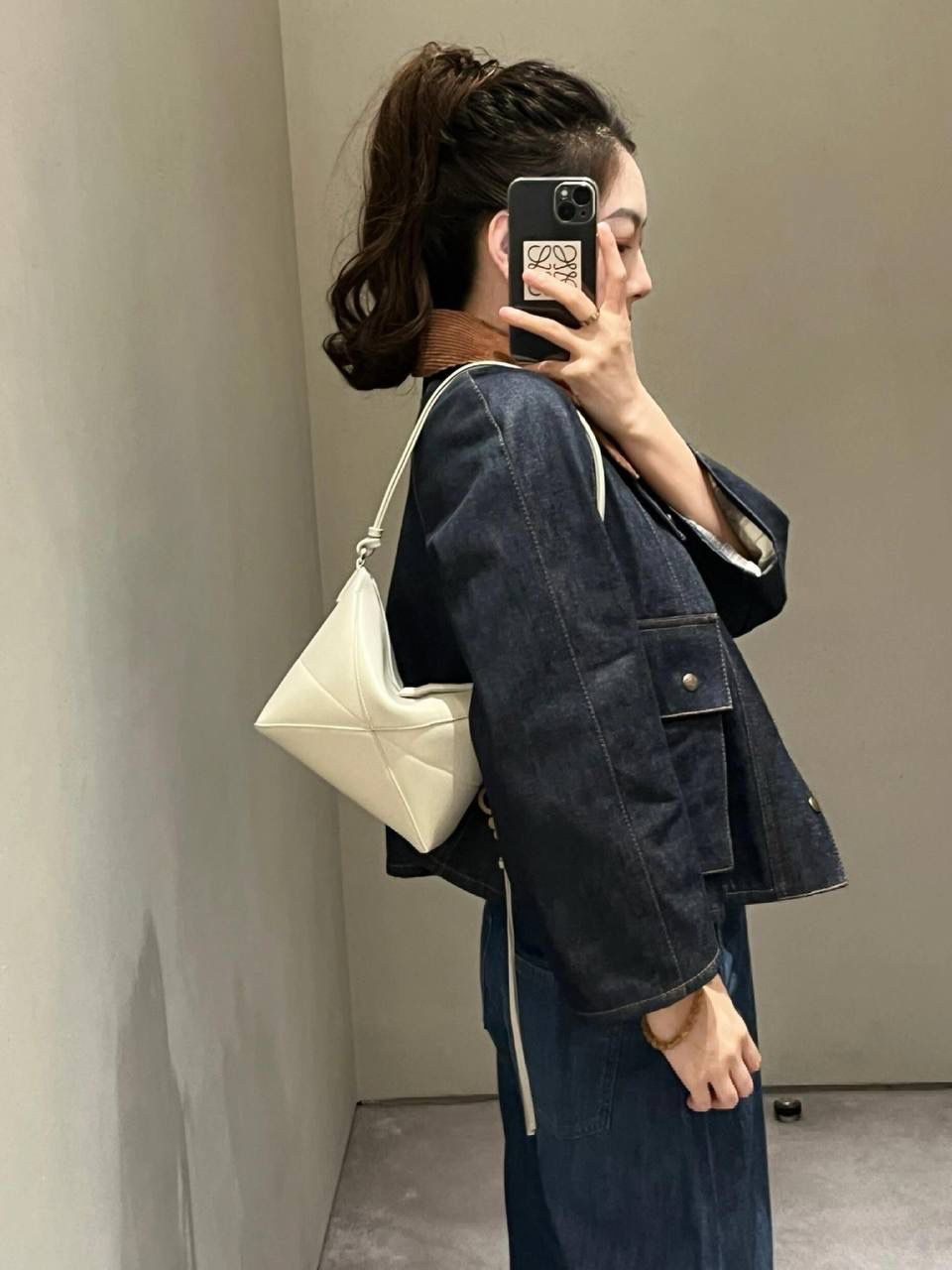 几何拼接皮革手提斜挎包