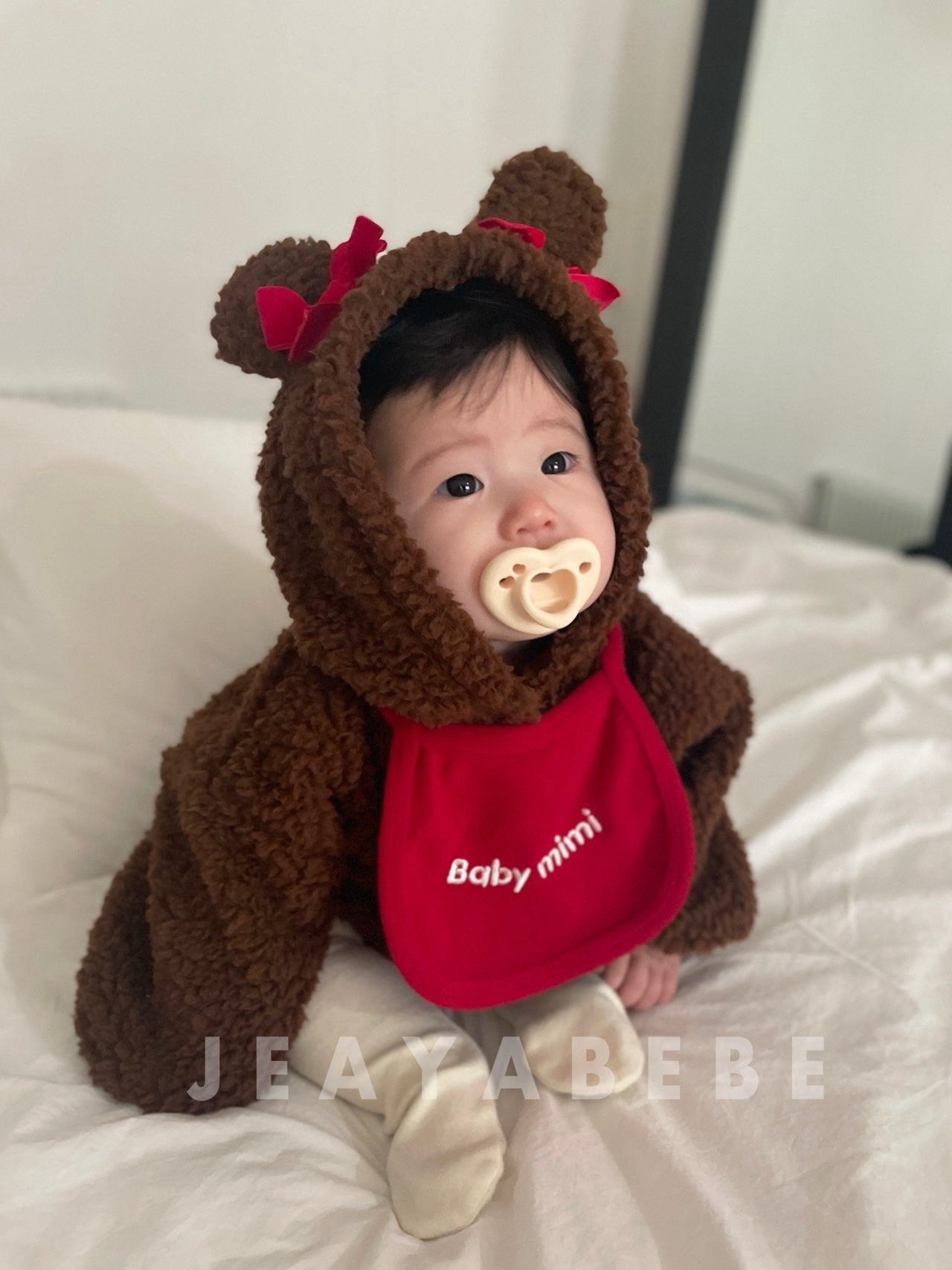 Jeayabebe | Bear brown set (連身+口水巾)
