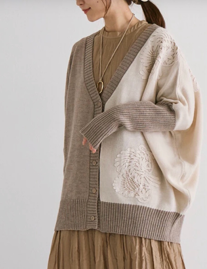 Brill 撞色刺繡V領針織開胸衫