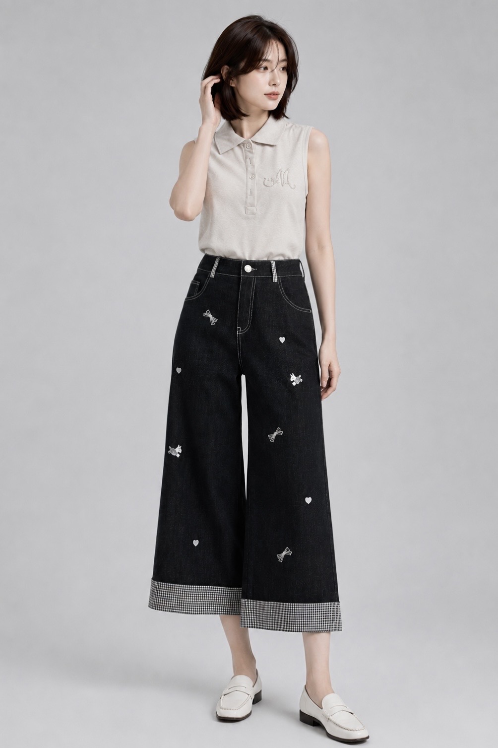 2146 Rosalie Embroidered Wide Leg Denim Pants