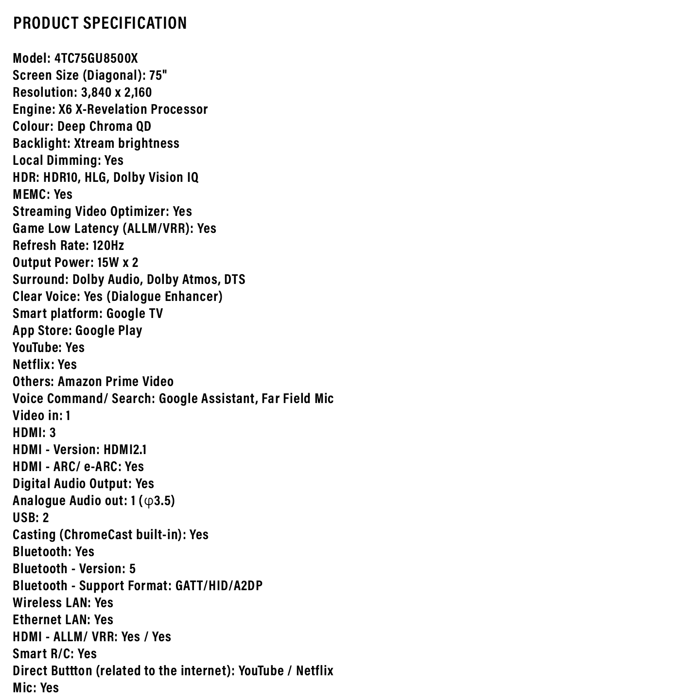 Sharp 75" 4K UHD XLED Google TV (4TC75GU8500X)