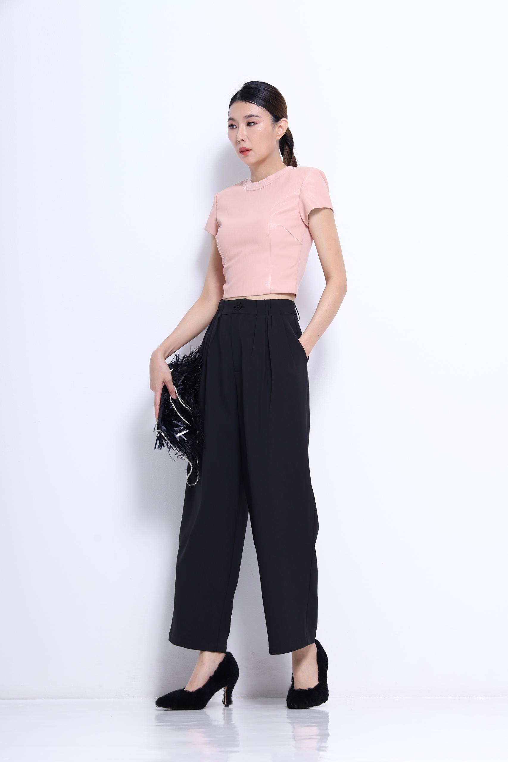 前面皮革背部针织布料上衣 2668