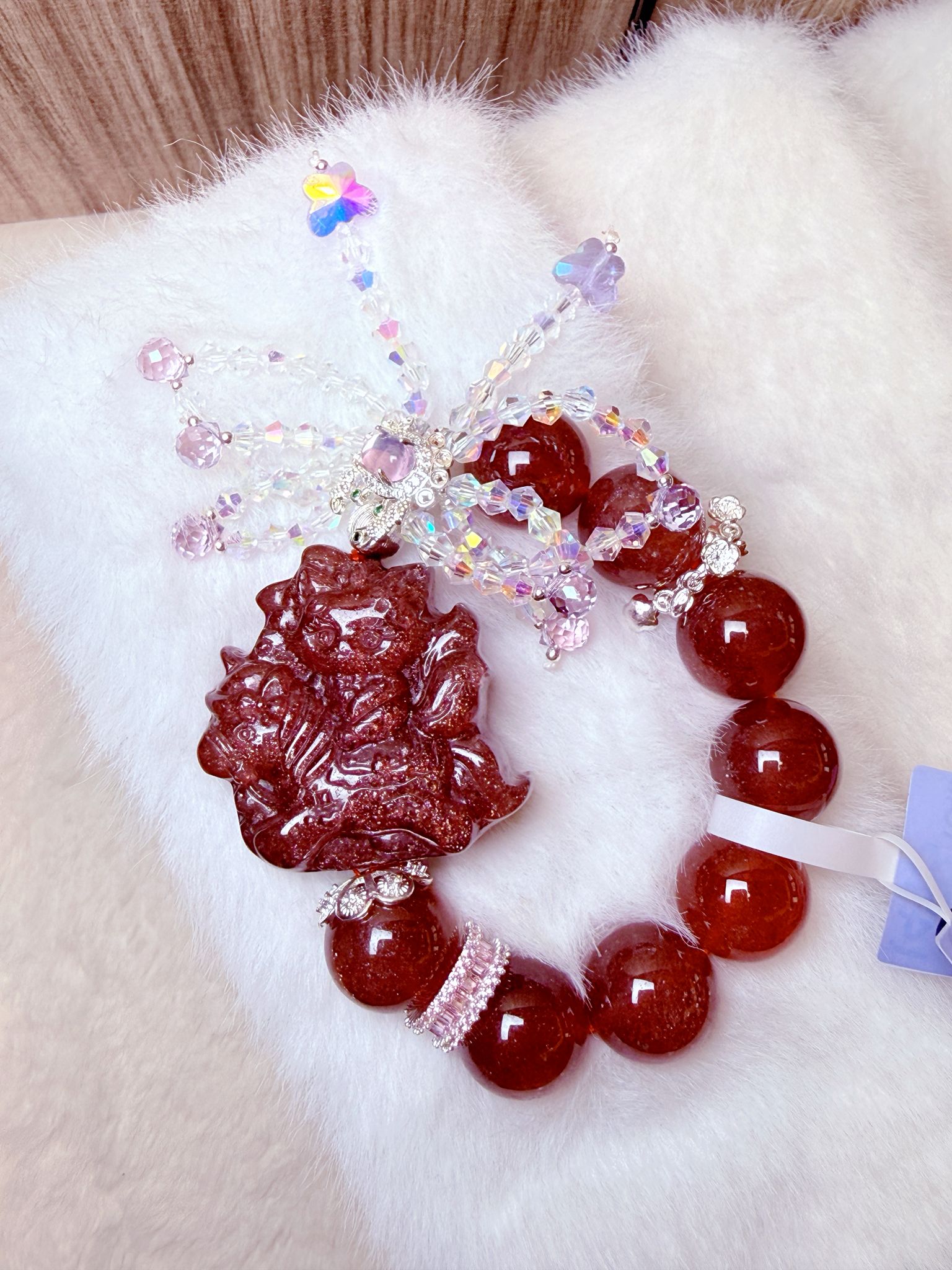 K00128 星光紅草莓 玩具木馬狐小妹 自家設計手鏈