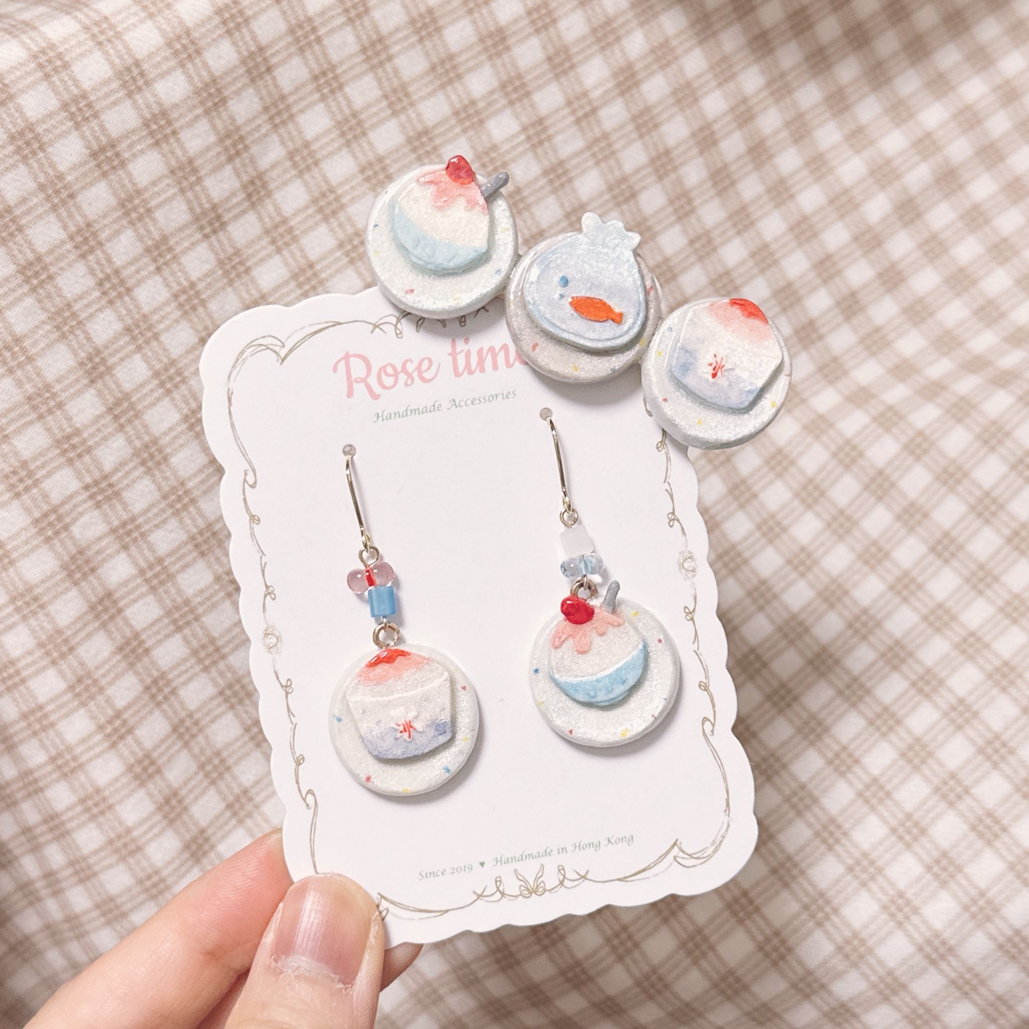 手繪 和風夏日祭 刨冰耳環