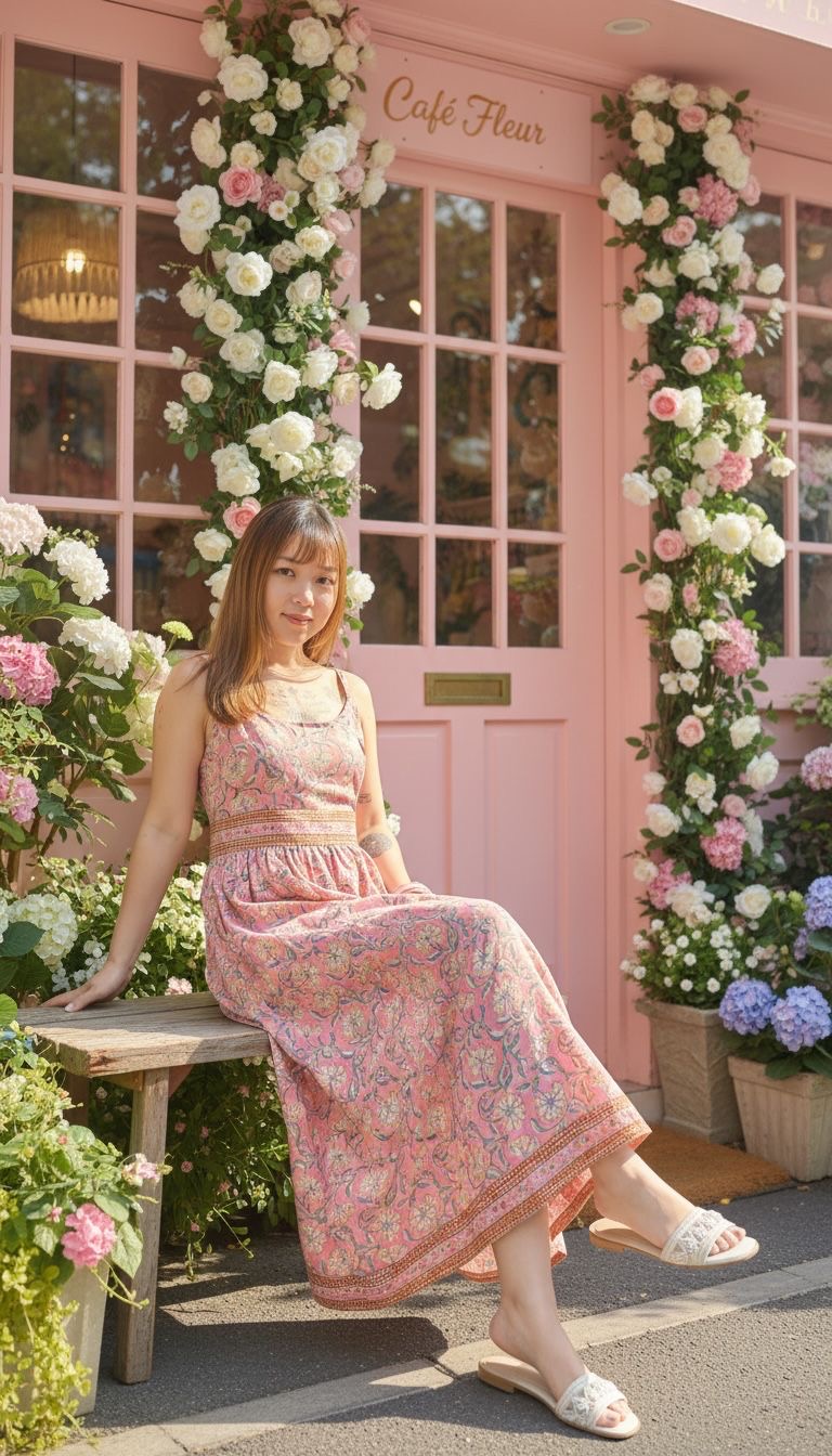 2343 Pink Floral Block Print SL OP 48"