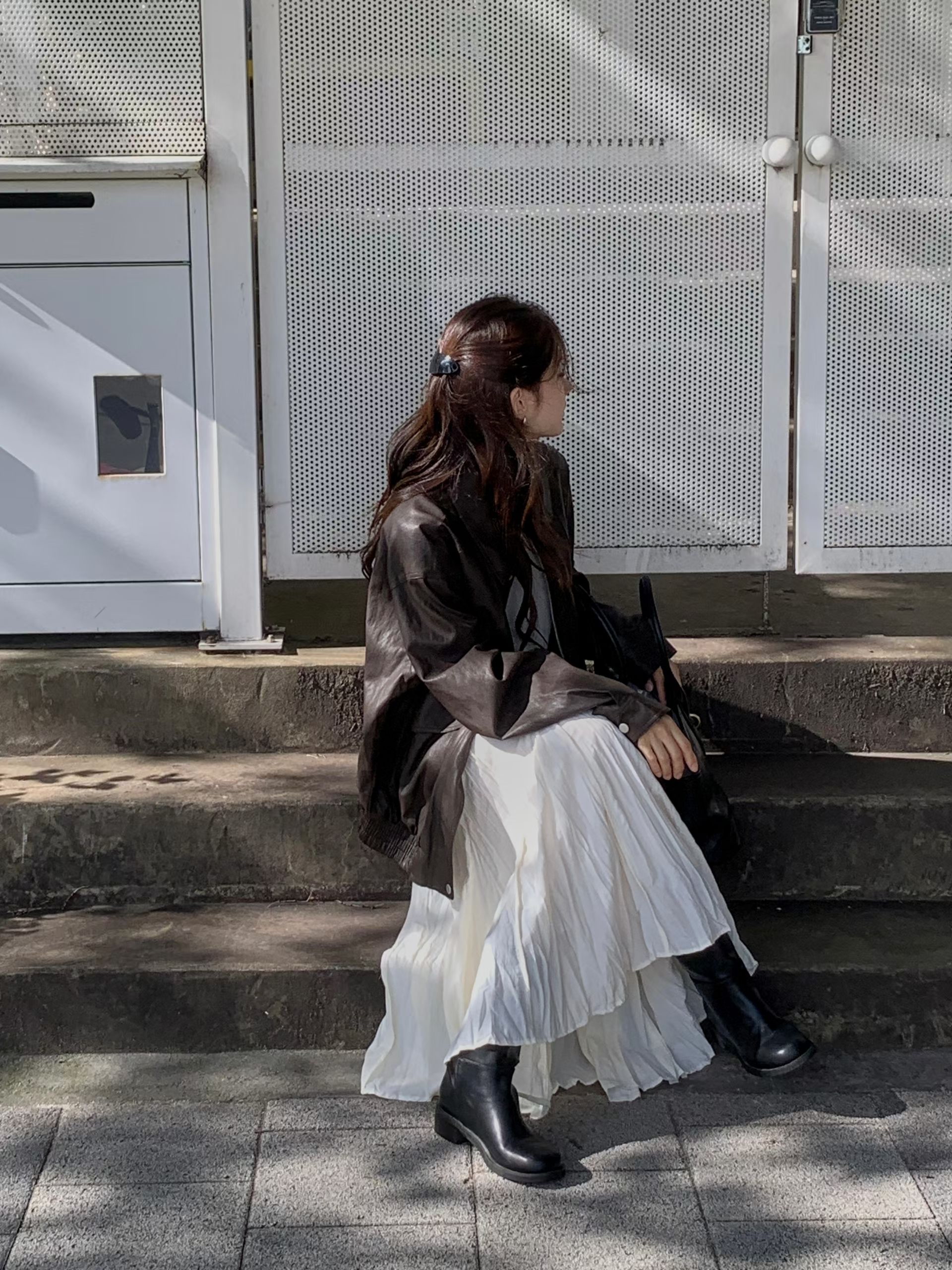 Natural pleats long skirt