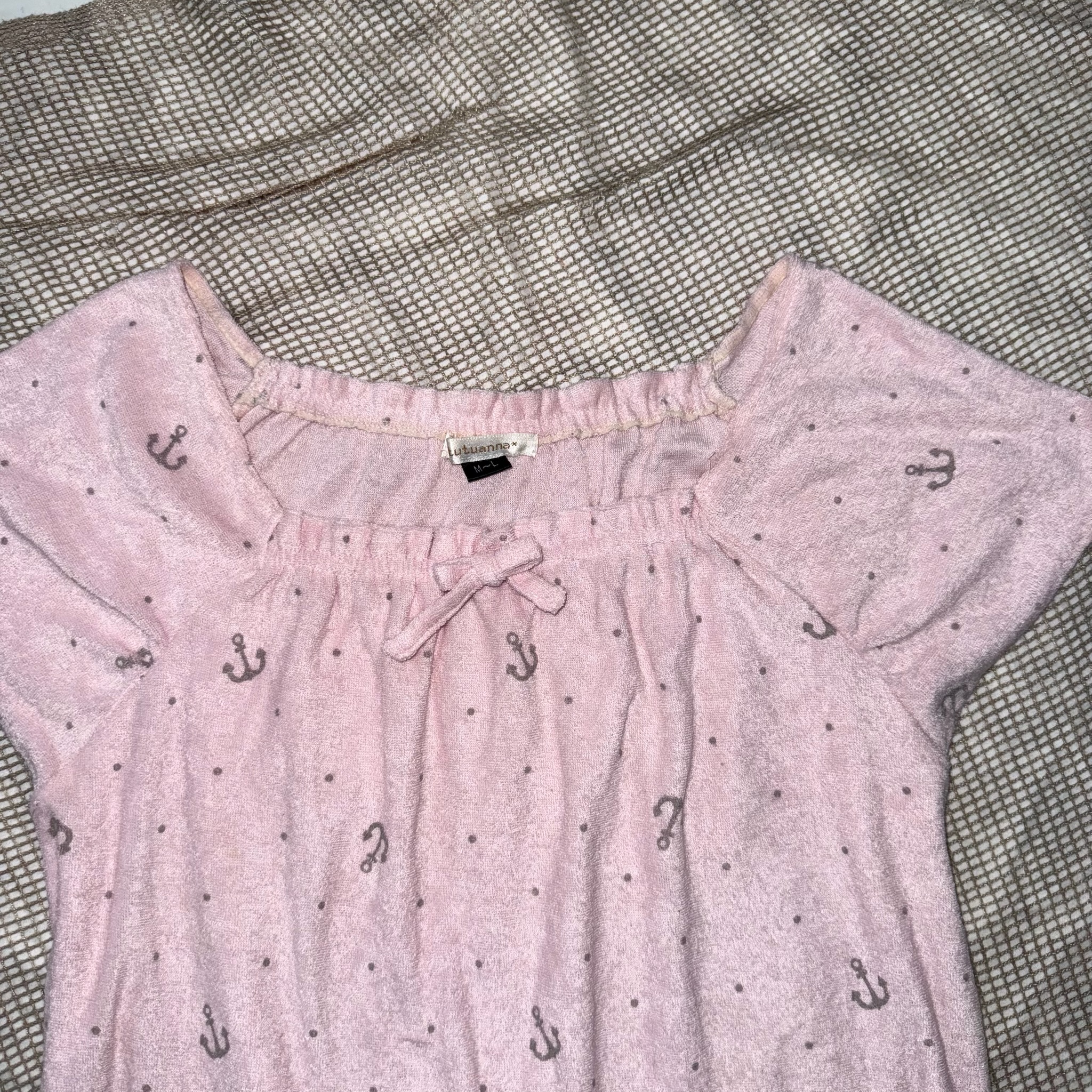 Pink Anchor Print Short Sleeve Top with Bow