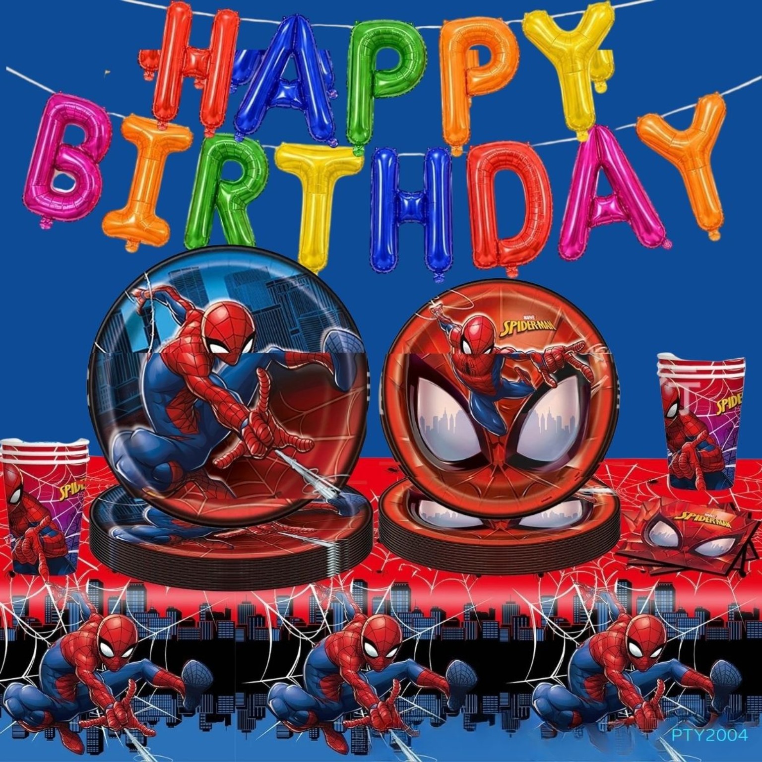 蜘蛛俠 Spider-Man 主題生日派對餐具套裝｜7吋9吋紙碟・108×180cm枱布｜PTY2004
