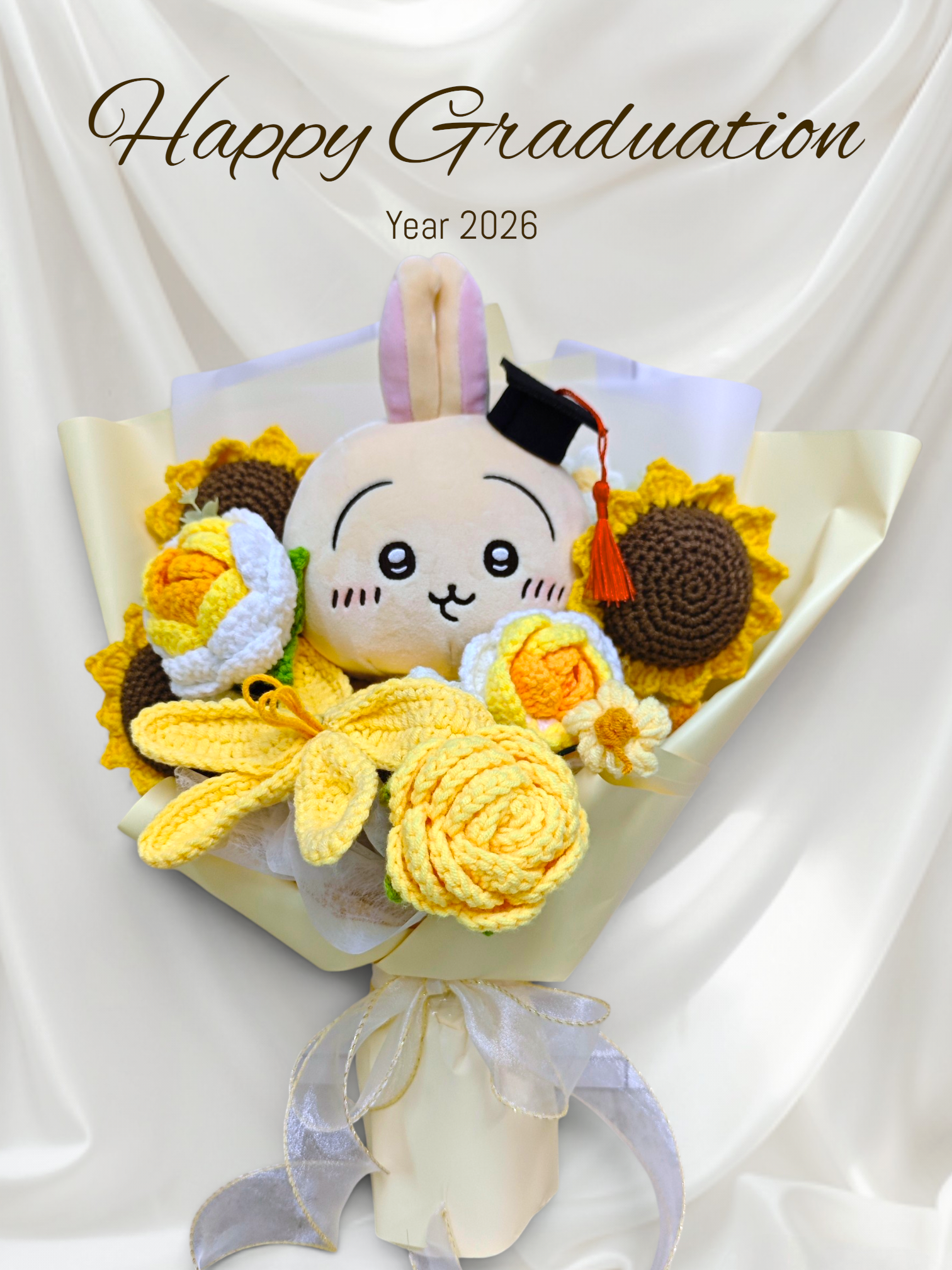 ### 正版Chiikawa Usagi 畢業花束 10吋公仔 手工編織花束 Graduation Gift 香港 Vbuy