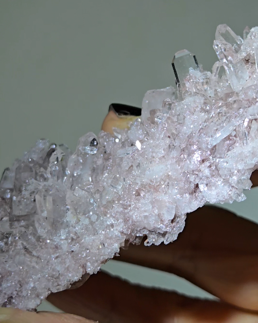 Pink Lemurian quartz cluster with crystals on both sides - LQ519
