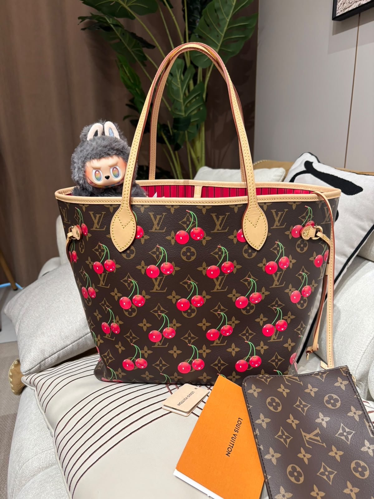未使用品 Lv neverfull mm x TM M13263 cherry  Takashi Murakami Brown Monogram Cherises Neverfull MM 2025 100%Authentic, Unused未使用品 ✅收據✅Pouch✅Dust bag 