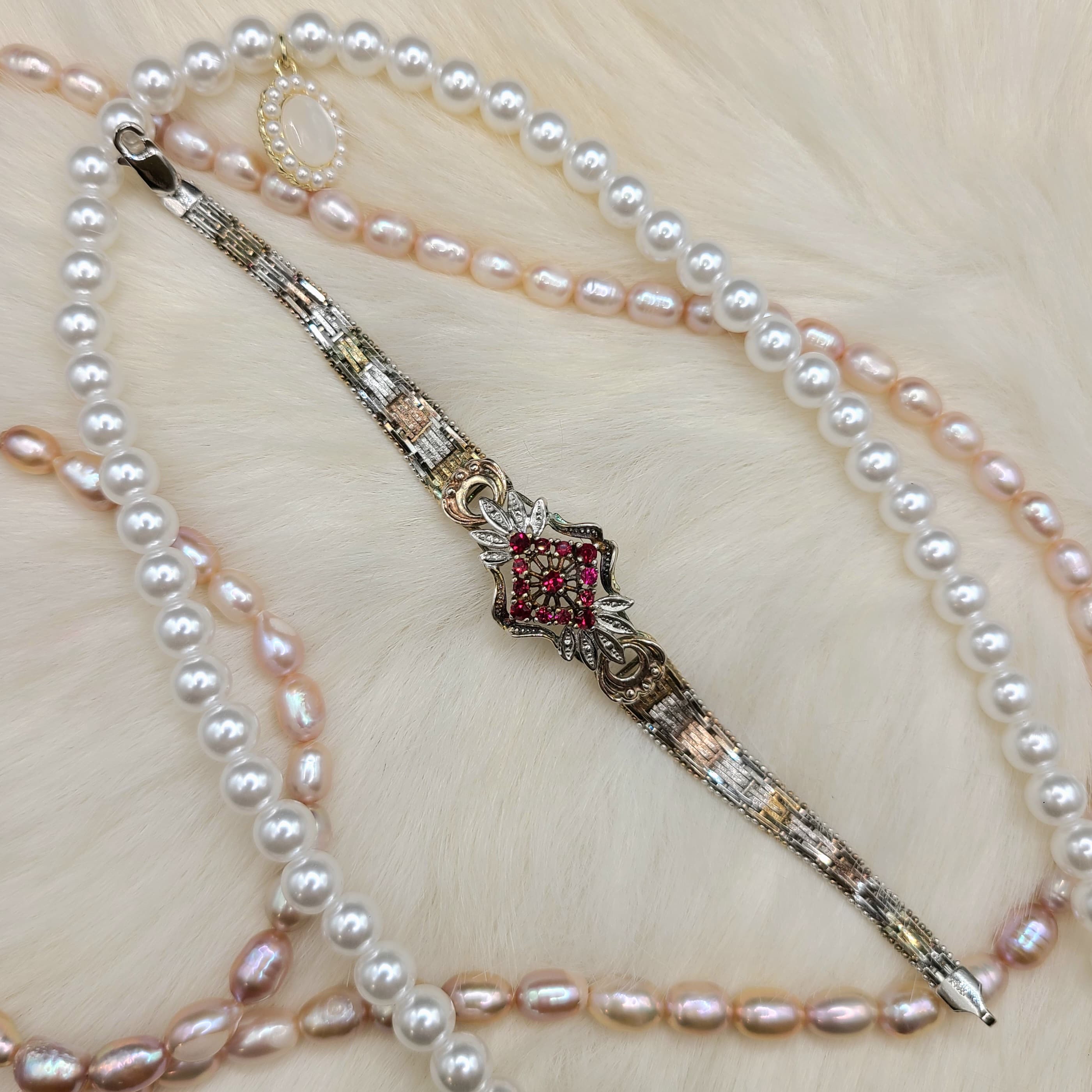 70年代石榴石意大利純銀手鍊