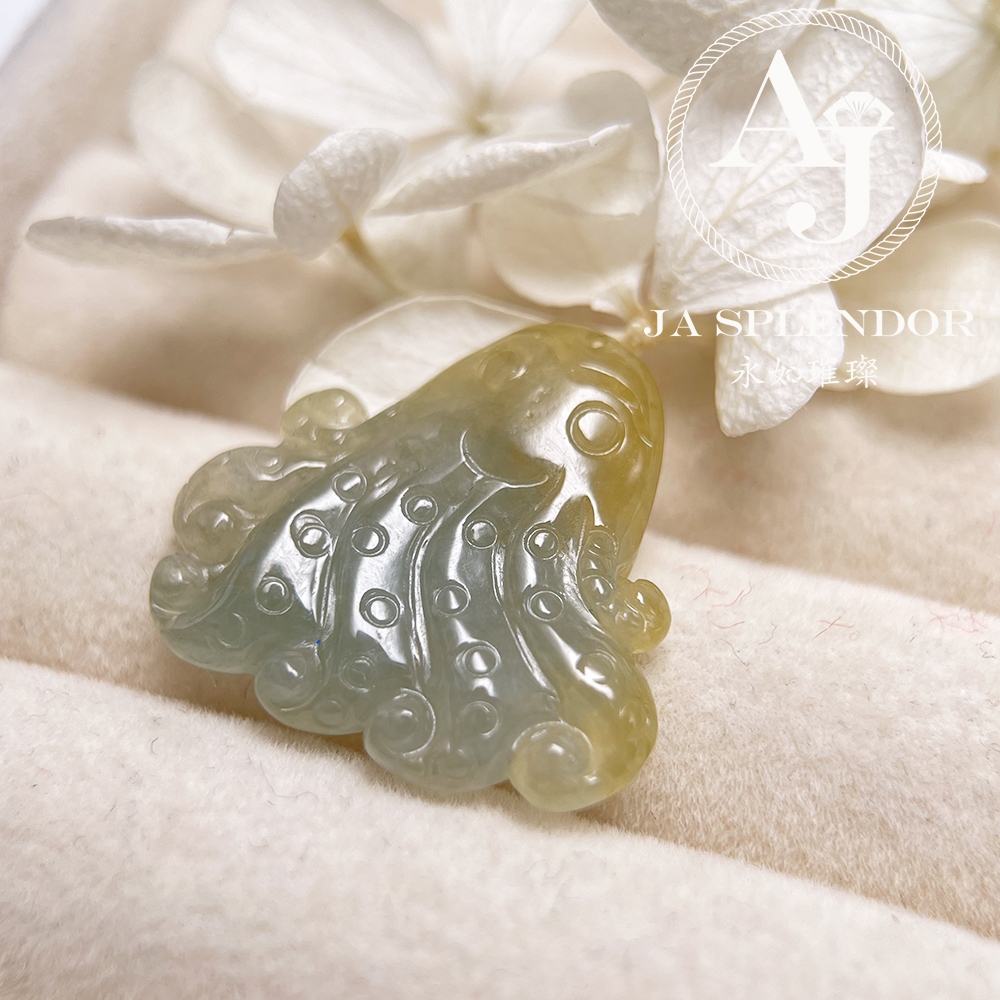 JN-3379 天然翡翠A玉-黃加藍八方來財八爪魚/章魚吊墜