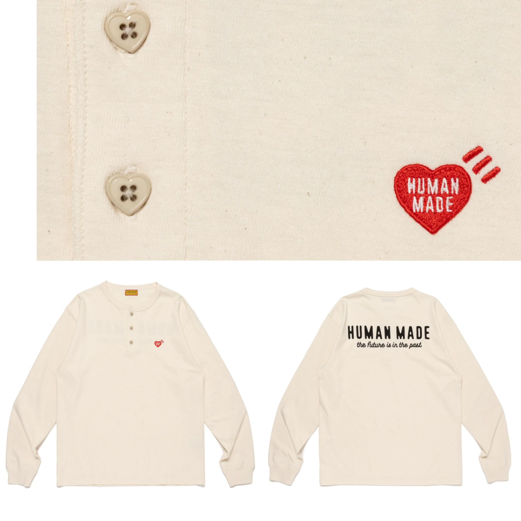 Human made 心形button長袖tee Grey / white Size s-2xl