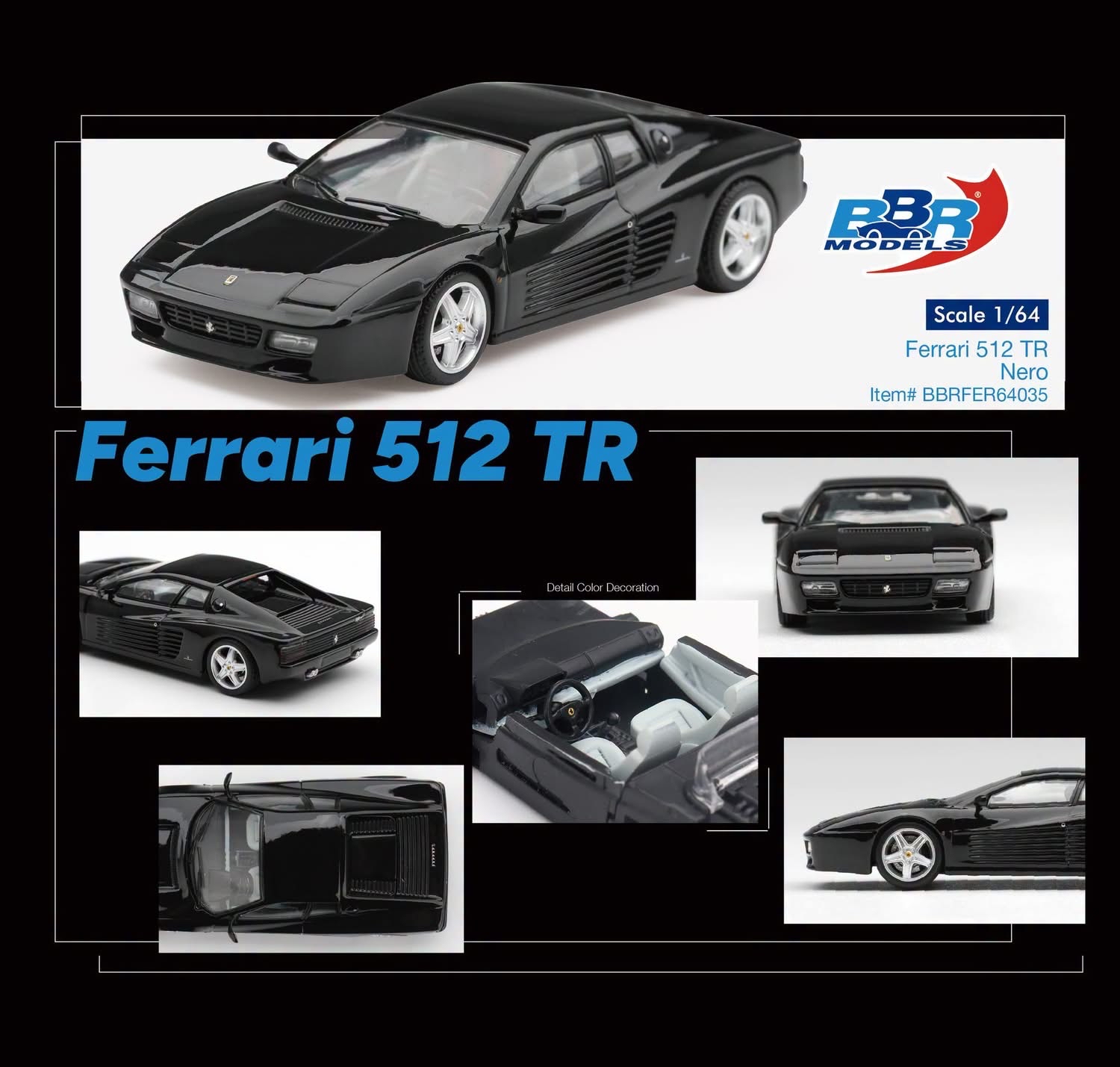 （預訂 Pre Order) BBR (BBRFER64035) 1:64 Ferrari 512 TR Nero  