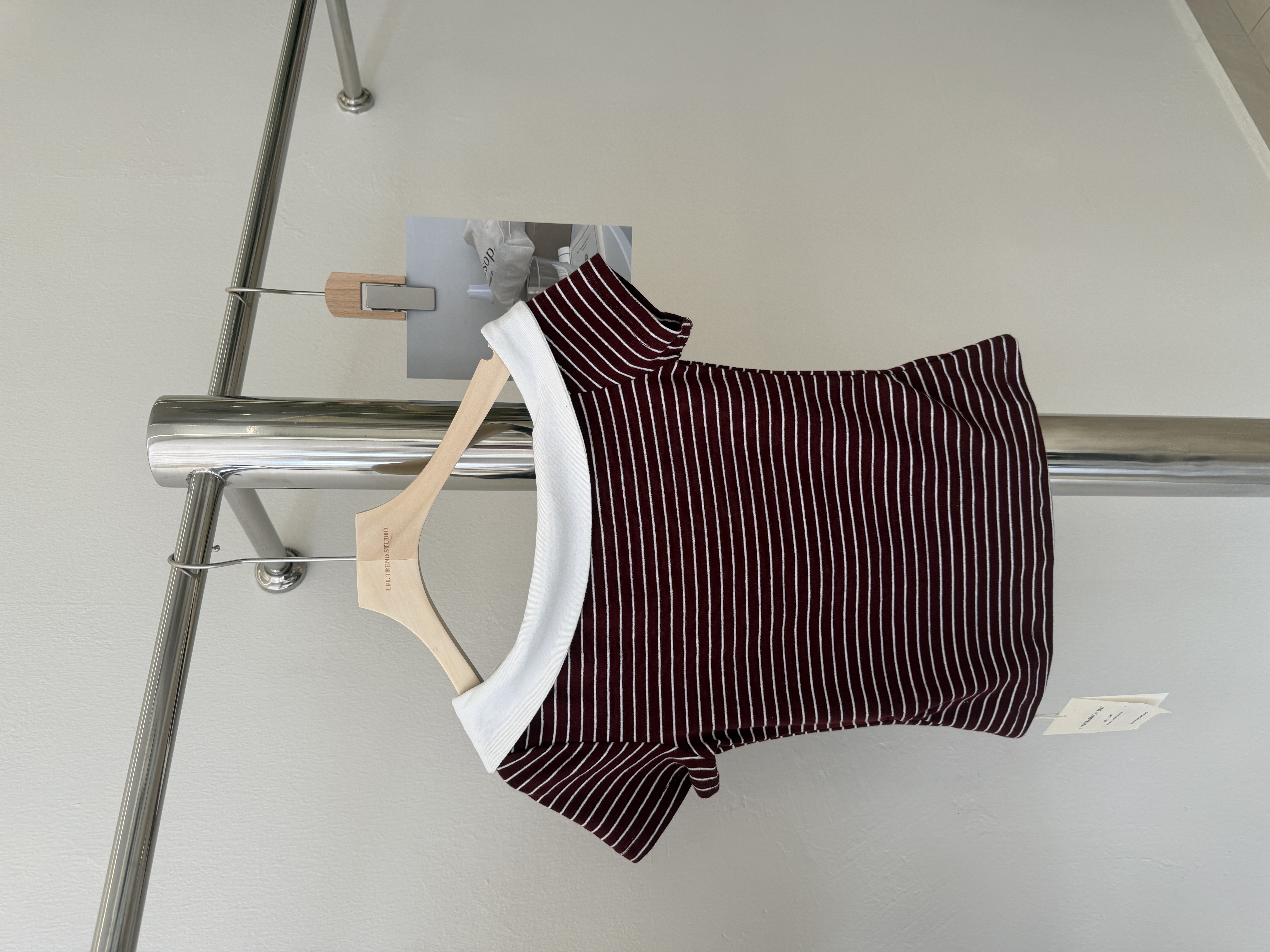 6564 爆款设计感斜肩条纹上衣