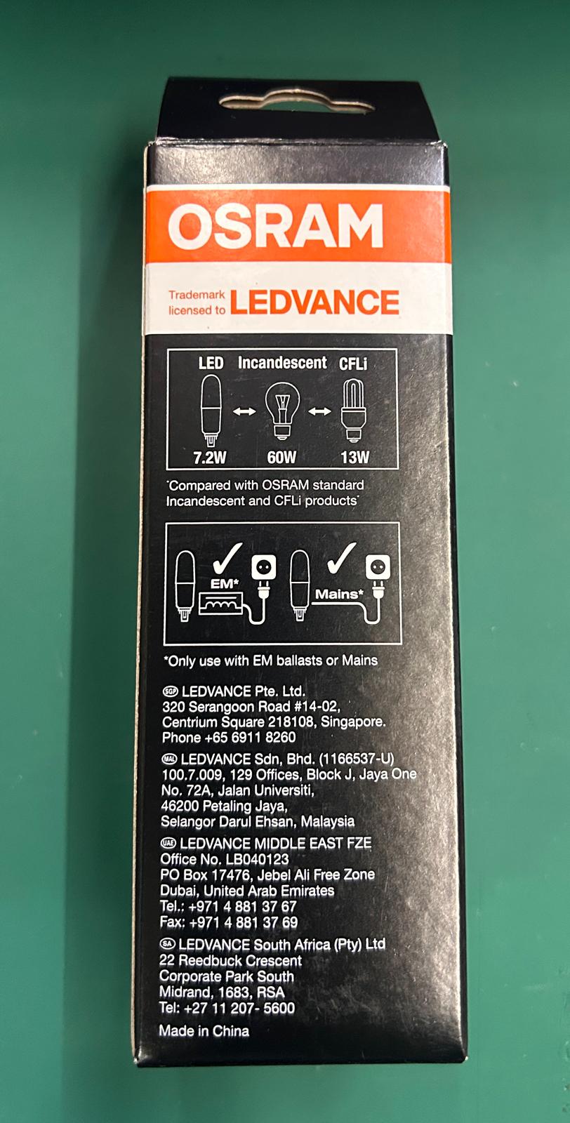 OSRAM LED Value Stick 7.2W D/L 6500K G24d AC63379