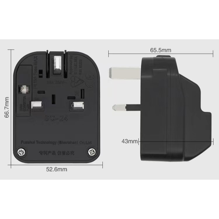 China 3 flat pins to Local / UK 3 pins Socket adaptor convertor with Safety Fuse