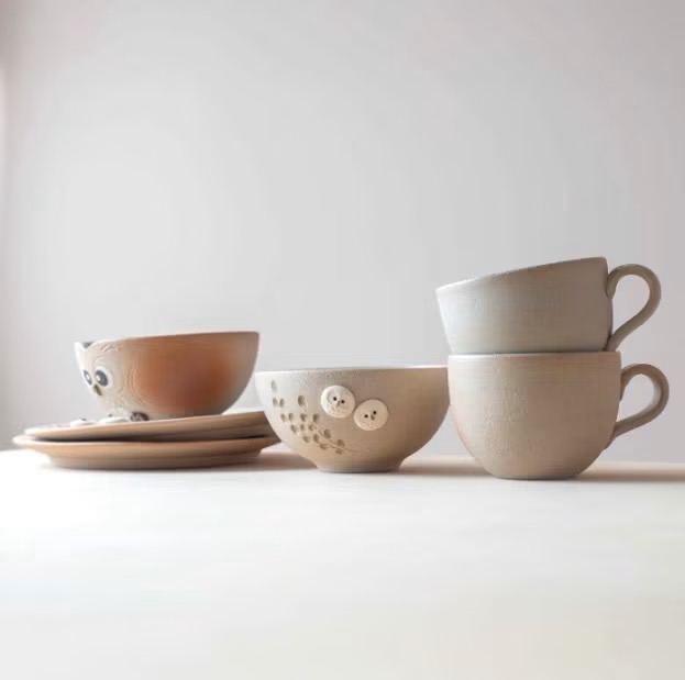 日本製 信樂燒貓頭鷹飯碗