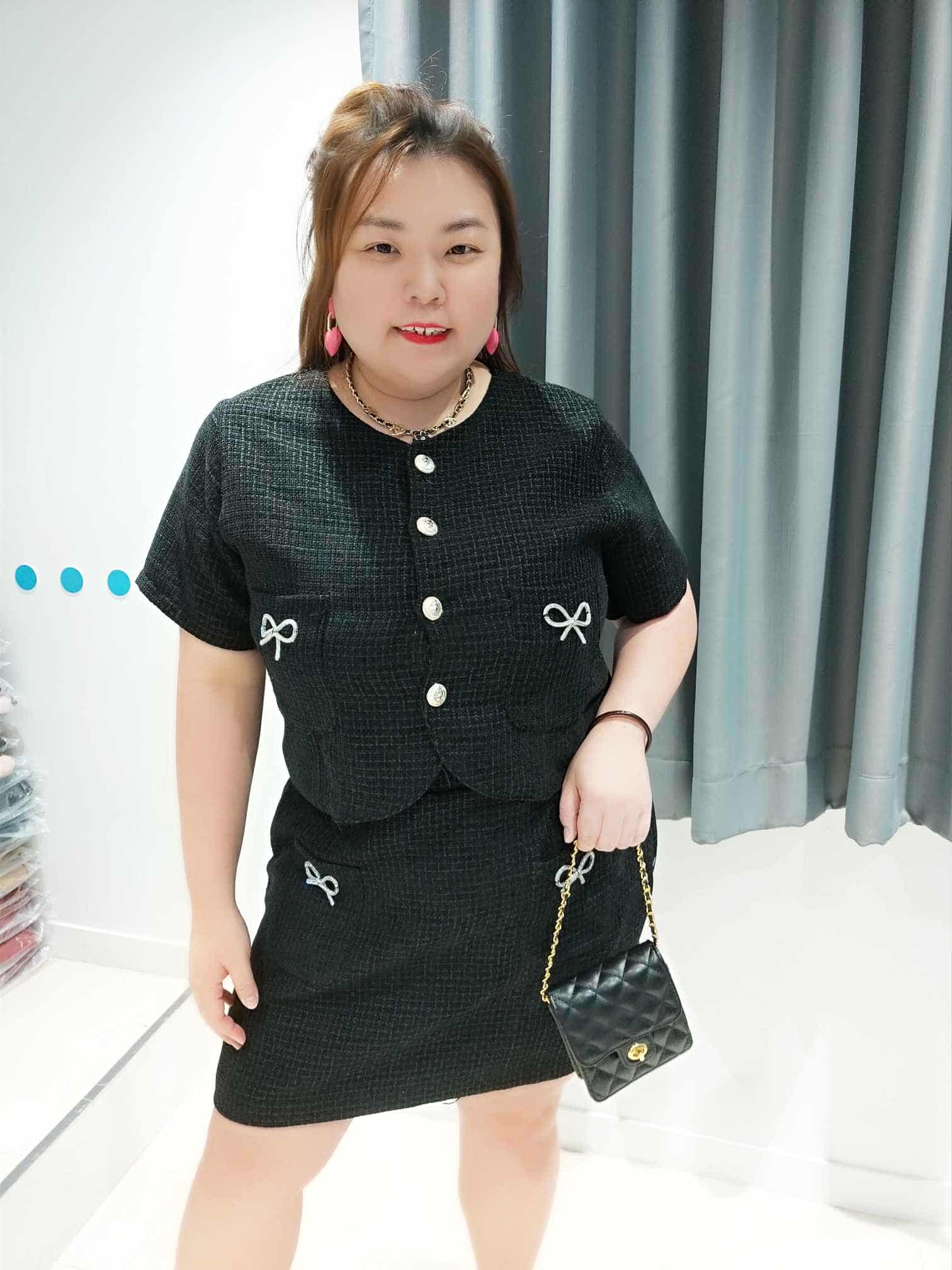 DOD02 银钻蝴蝶结小香风裤裙套装