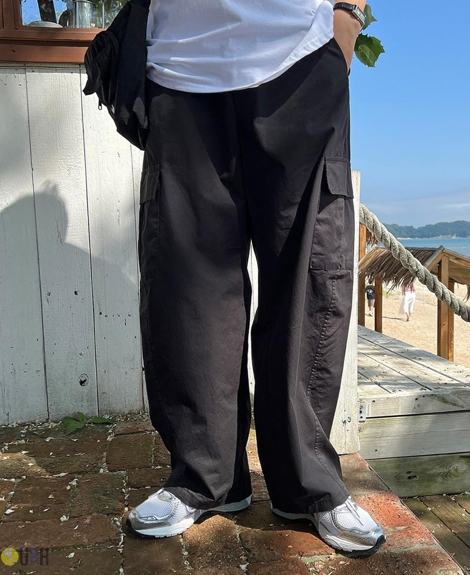 【100%保證韓國直送】美式街頭立體弧形微氣球 Curved Line 彈性腰圍 Cargo 工裝口袋寬鬆長褲 👖 [4 color] RG165902