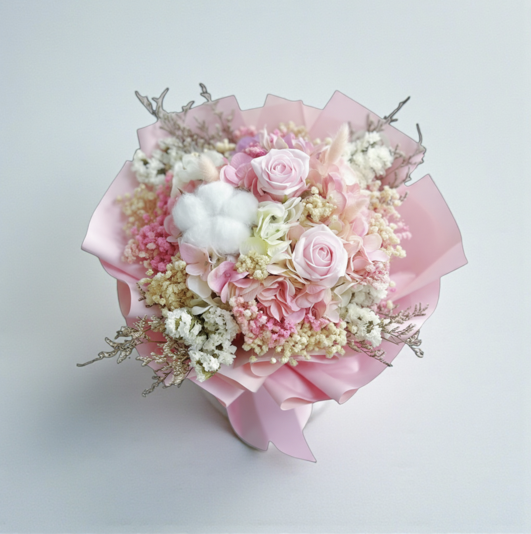 👉🏻乾👈🏻香皂玫瑰 配 棉子花丨主花 3支丨小花束丨心意小花束丨情人節小花束丨畢業小花束