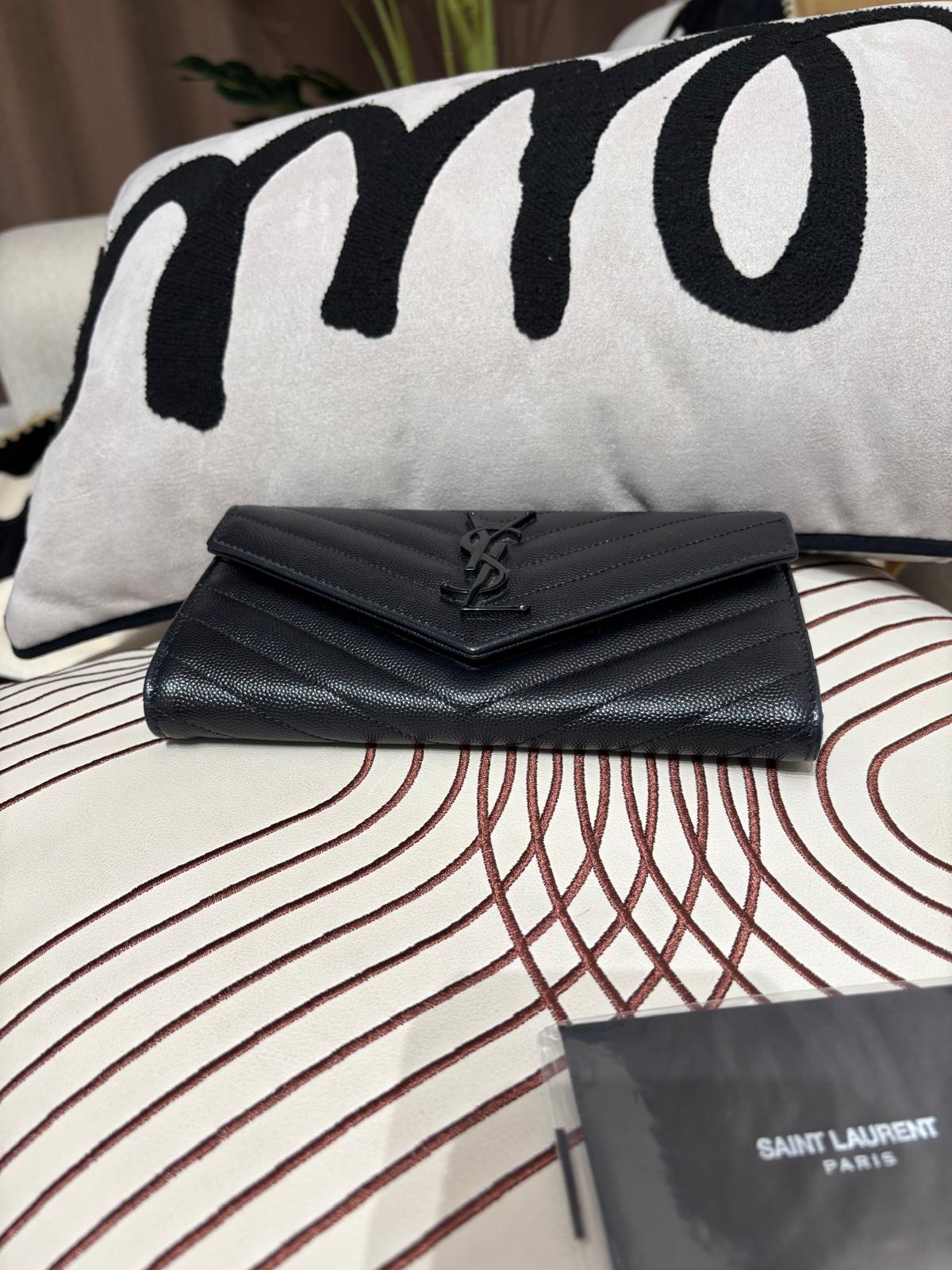 YSL SAINT LAURENT long wallet  Cassandra ysl so black 黑色粒紋小牛皮長銀包 100%Authentic, 98%new ✅certificate ✅box 