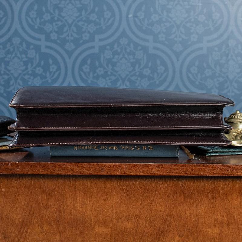 C.a. 1950-60s Chocolate Brown Golden Accent Double-Sided Large Leather Briefcase from Canada(MT664)