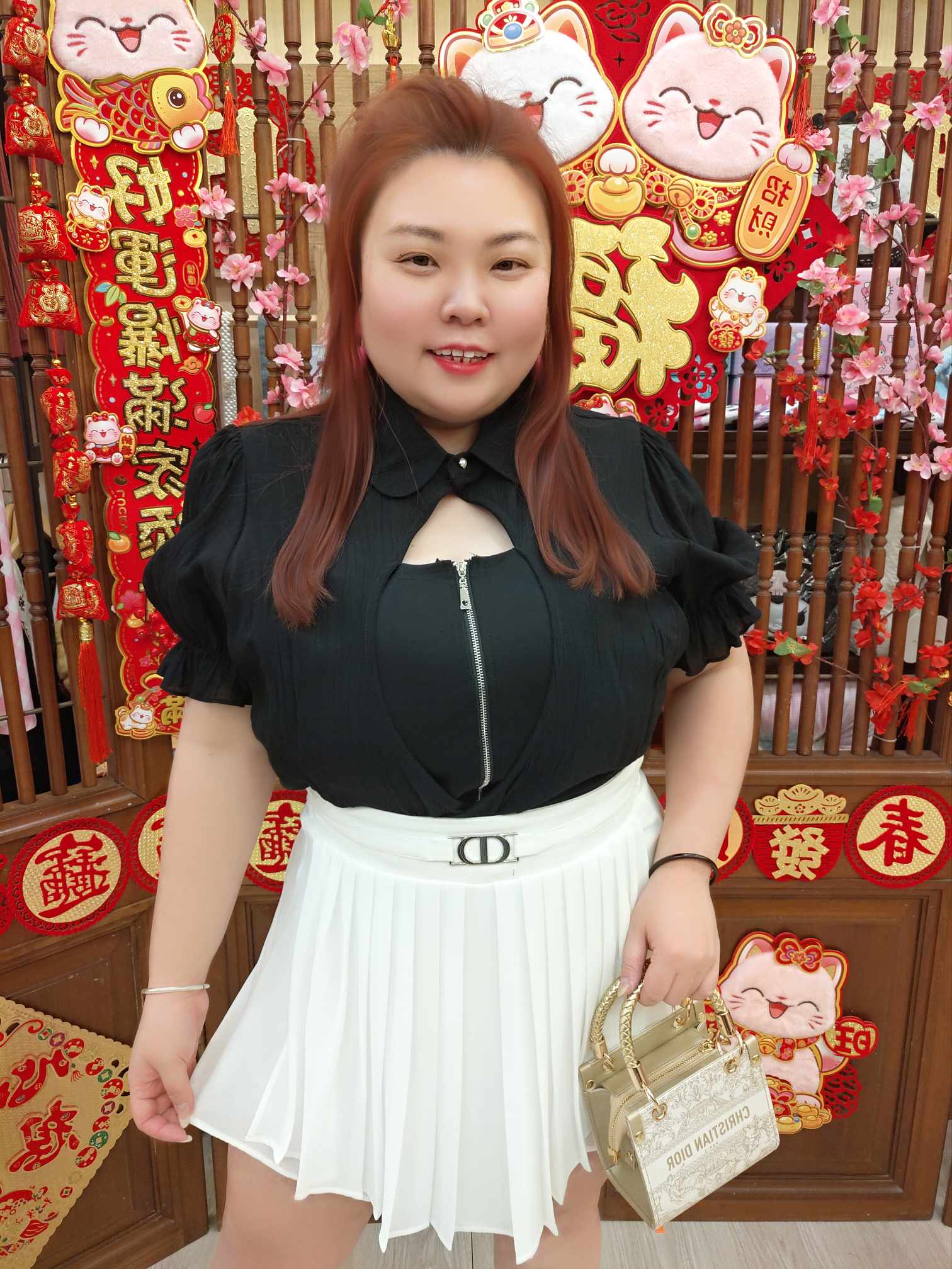 TW#3383 拼色镂空拉链上衣