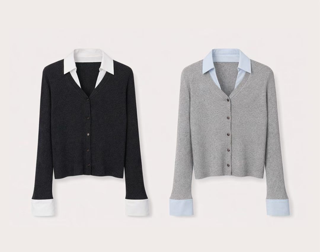 【上班/休閒】拼領假兩件針織上衣