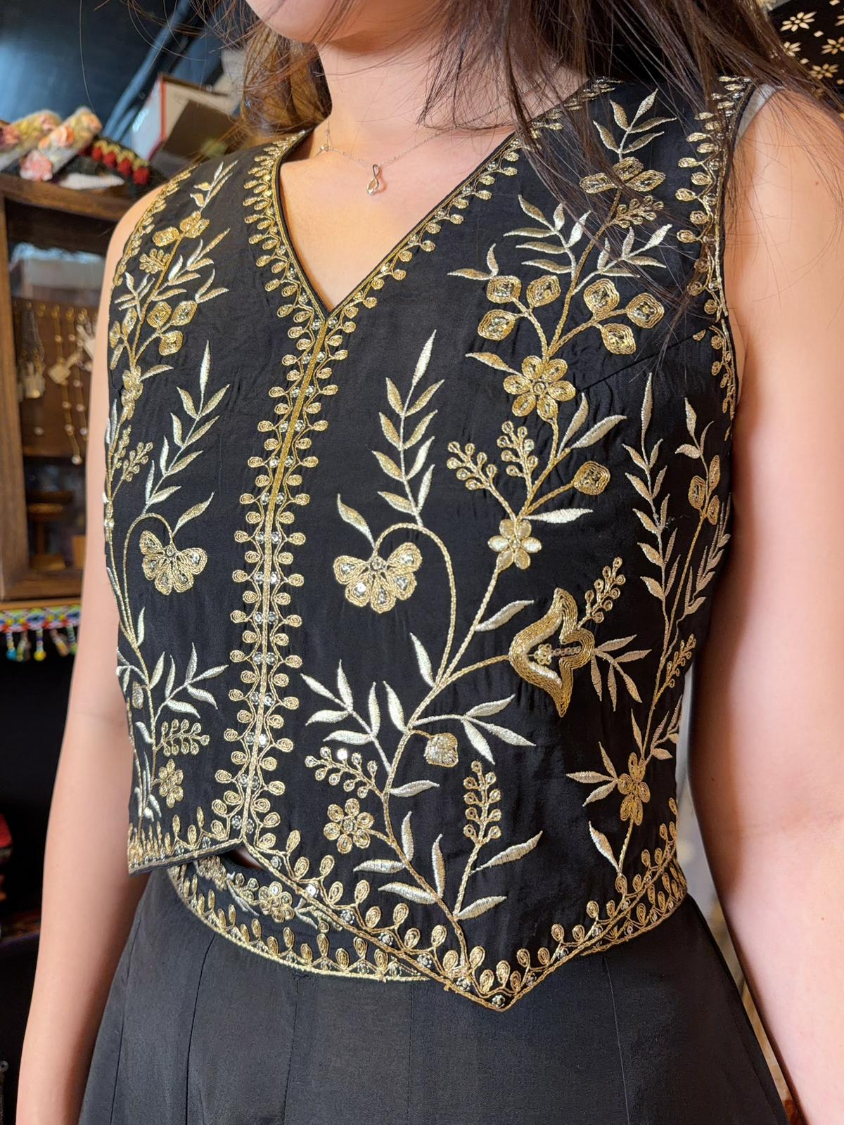 Black Gold Emb. Vest Top #1455