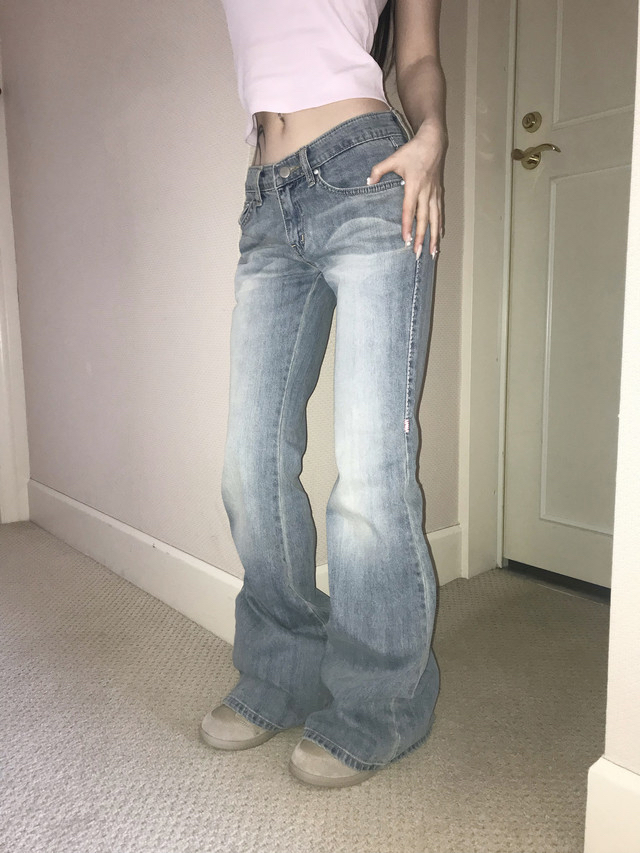 Pink-Stitched Low-Rise Bootcut Pants
