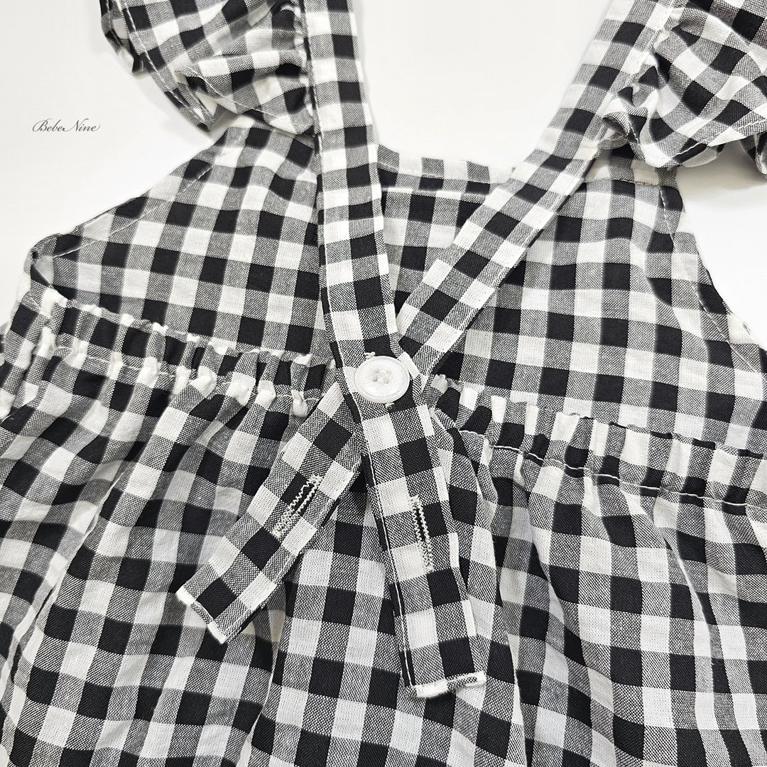 ☀️預訂 韓國直送☀️🇰🇷Bebenine兩色格紋荷葉邊純棉吊帶連身裙