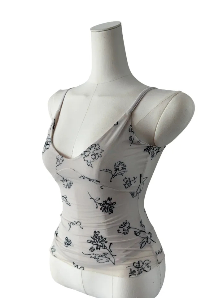 Abstract Floral Print Mesh Cami Top