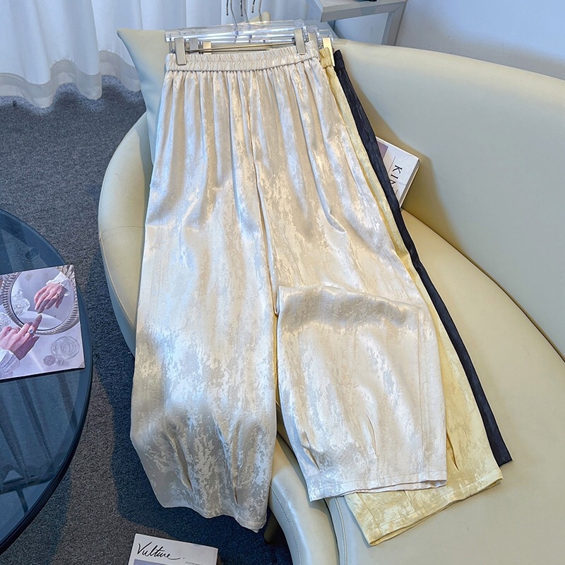 B266(0170) 新中式复古提花松紧腰人丝面料3色长裤