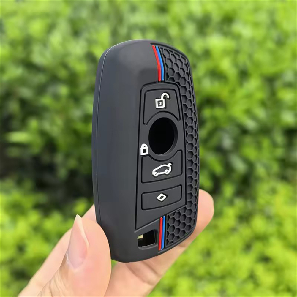 適用寶馬3,5,F系硅膠鑰匙套 4鍵 黑色-紅線-白鎖頭 UA0544