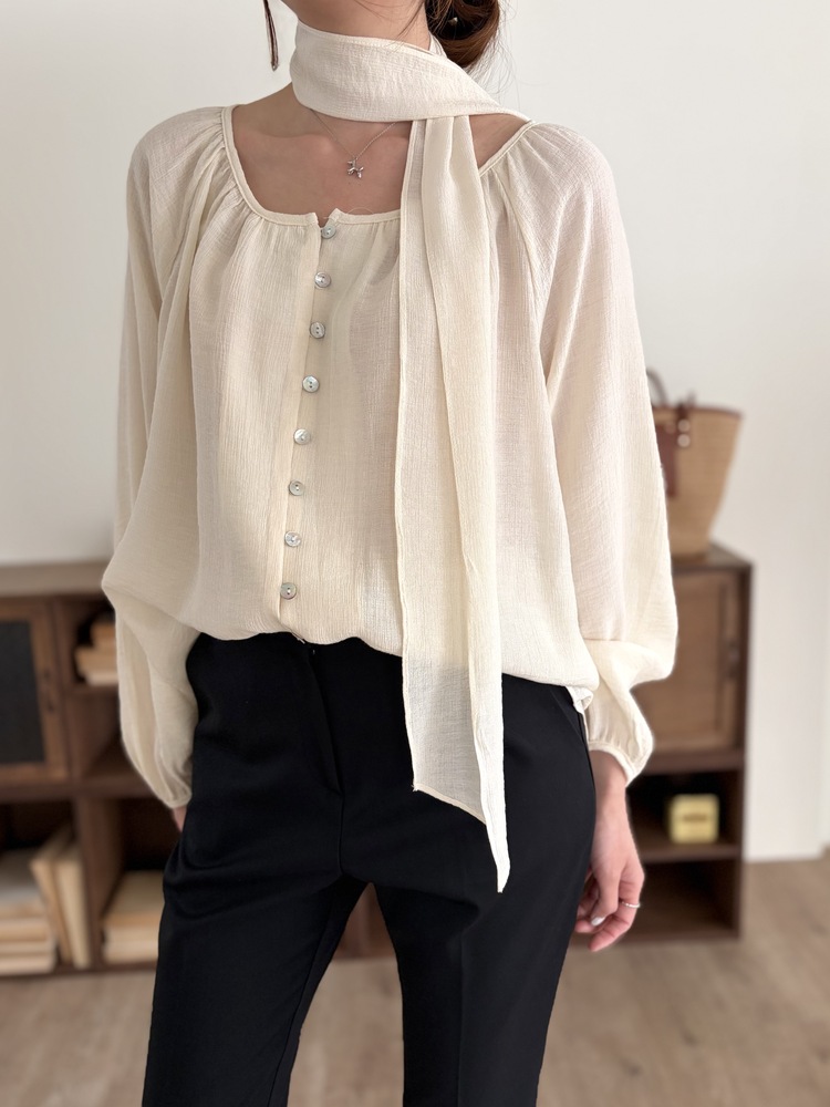 Eloise Tie-Neck Blouse (Cream)