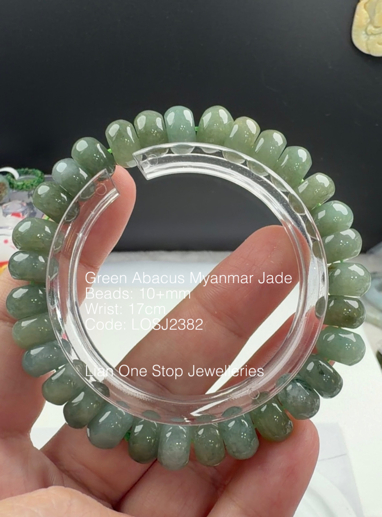 Code: LOSJ2382 Green Abacus Myanmar Jade 10+mm