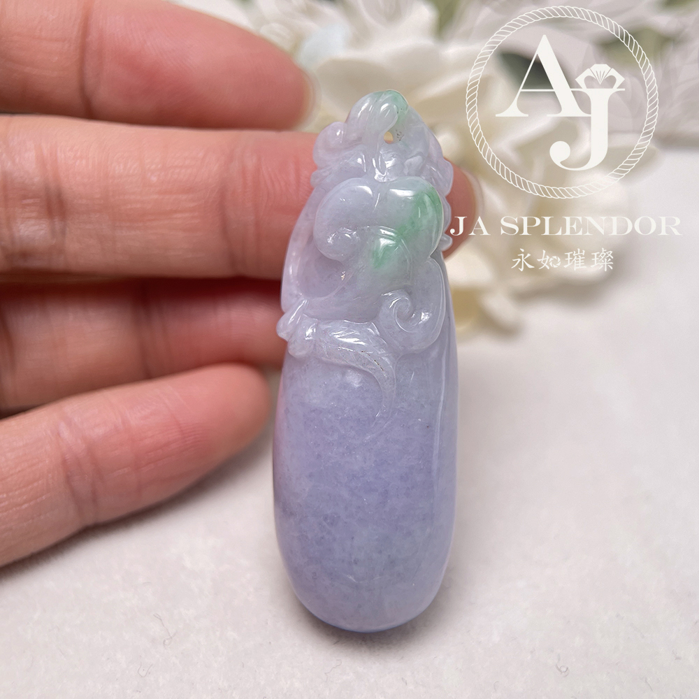 JN-1599 天然翡翠A玉 冰糯濃紫椿彩如意福掛吊墜