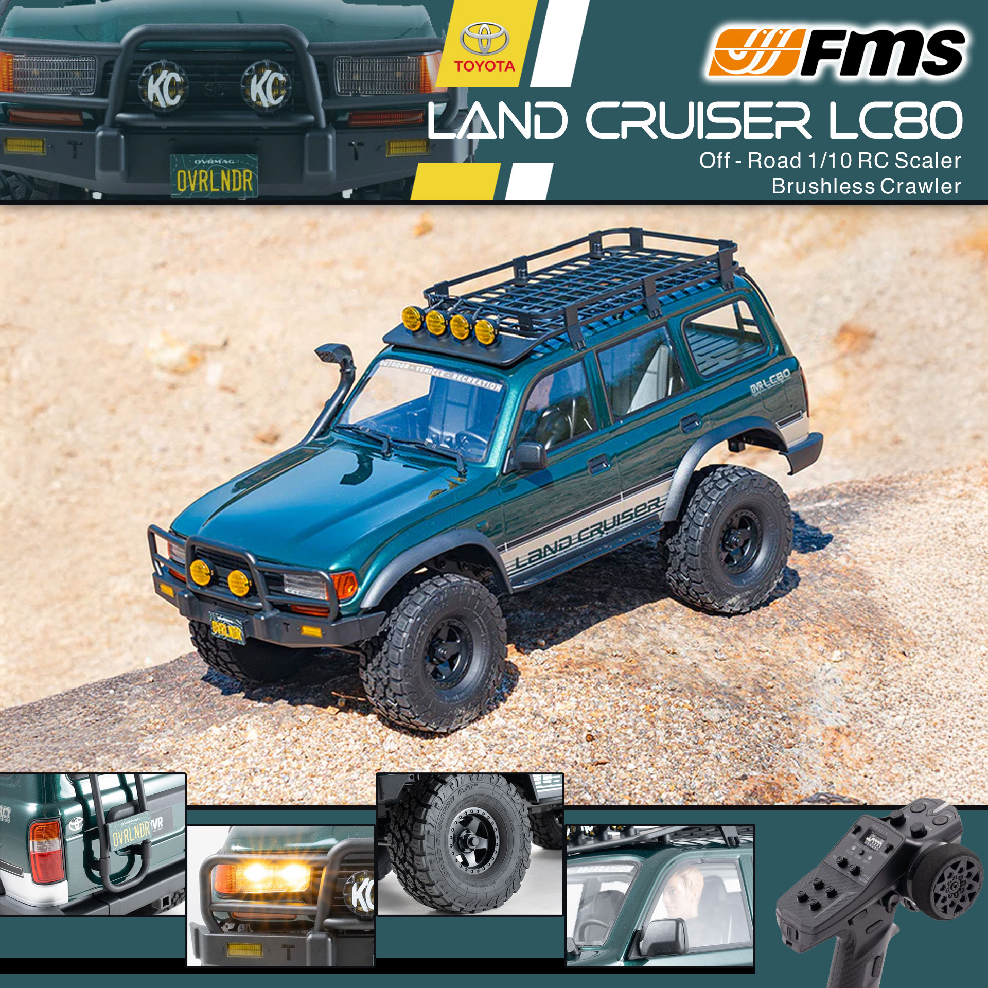 全新 FMS 1:10 LAND CRUISER 80 無刷攀爬車 | FCX10 | LC80 | TOYOTA 授權 | 4輪驅動 | 3541 KV1200 無刷電機 | 雙速變速機械波箱