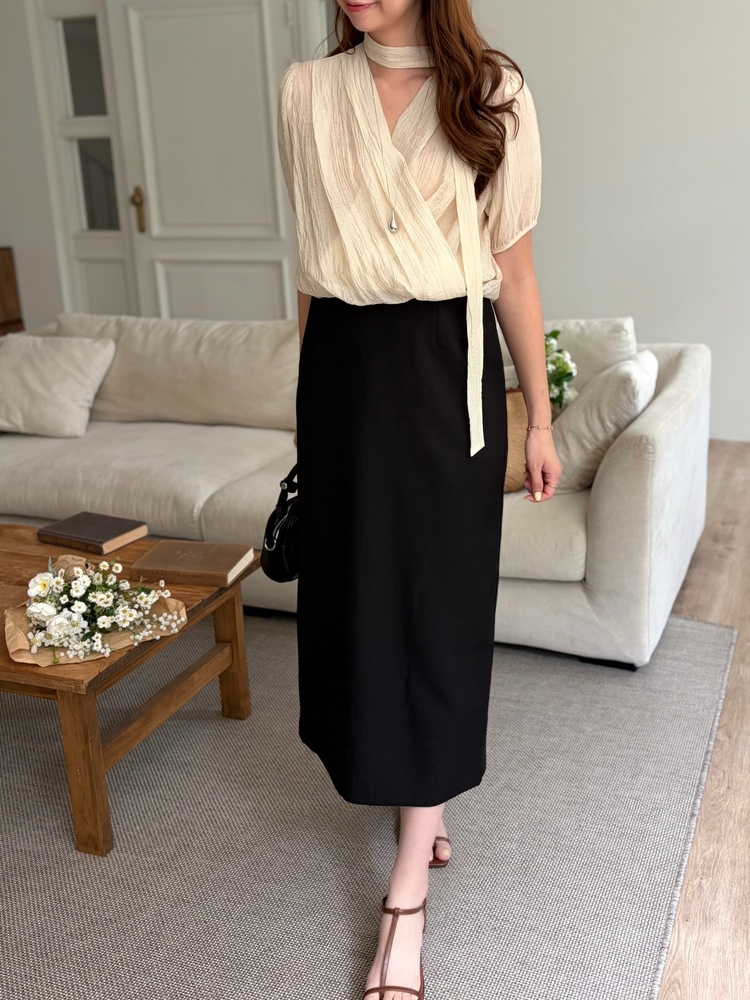 Louise Wrap Blouse with Tie (Cream)