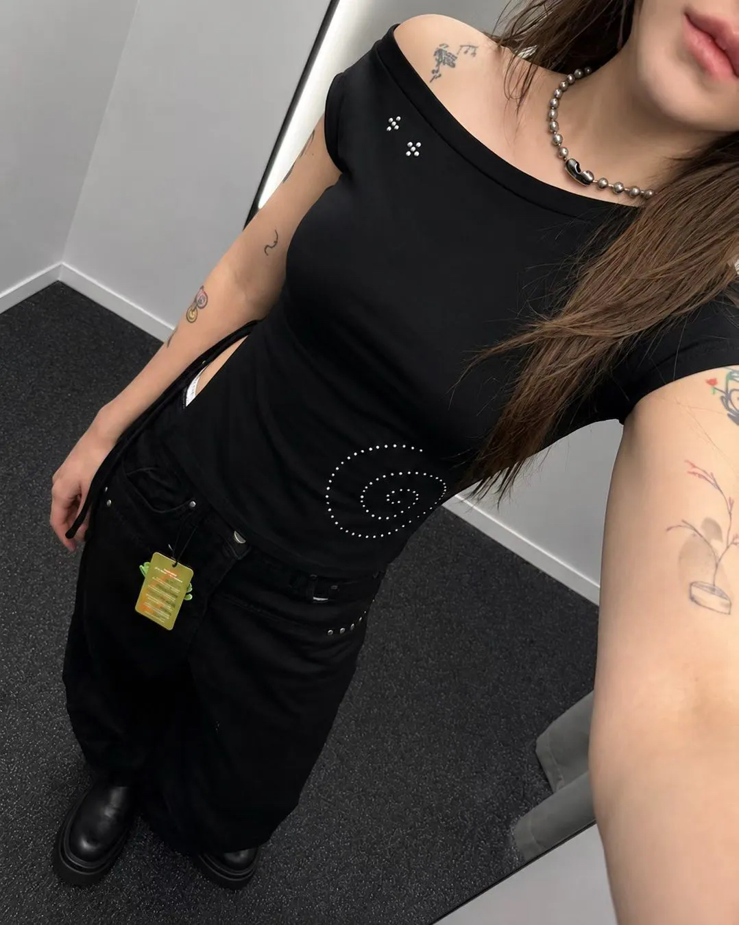Rhinestone Asymmetric Side Slit Top