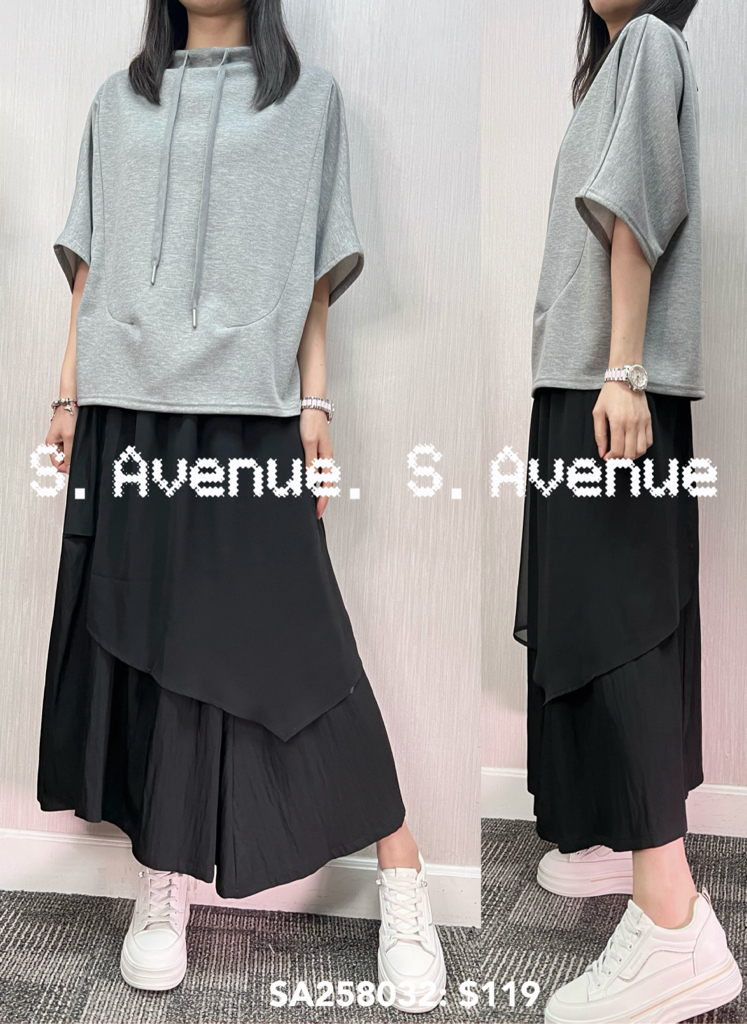 SA258032: 5分袖領有繩少少蝙蝠top