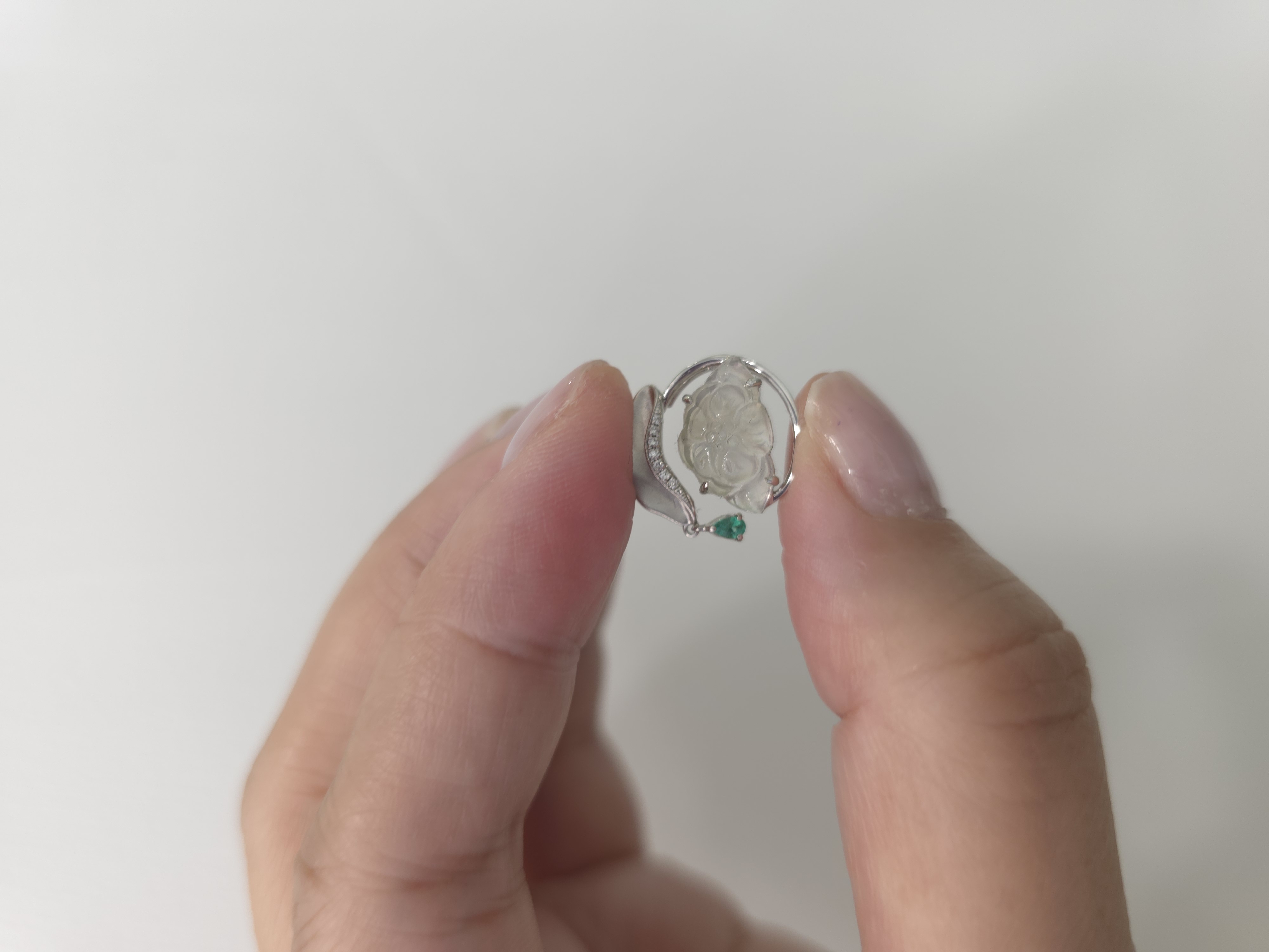 18K 緬甸白冰翡翠鑽石吊墜