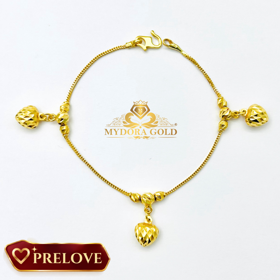 PRE-LOVE: Rantai Tangan PDR Fesyen + Love Pahat l EMAS 916/22K