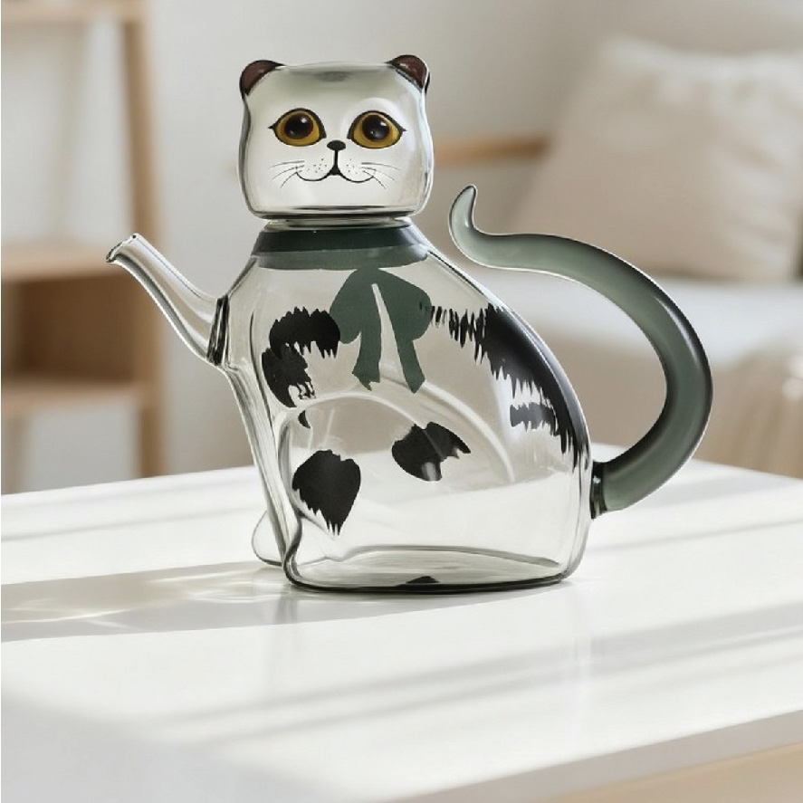 貓尾透明玻璃泡茶壺