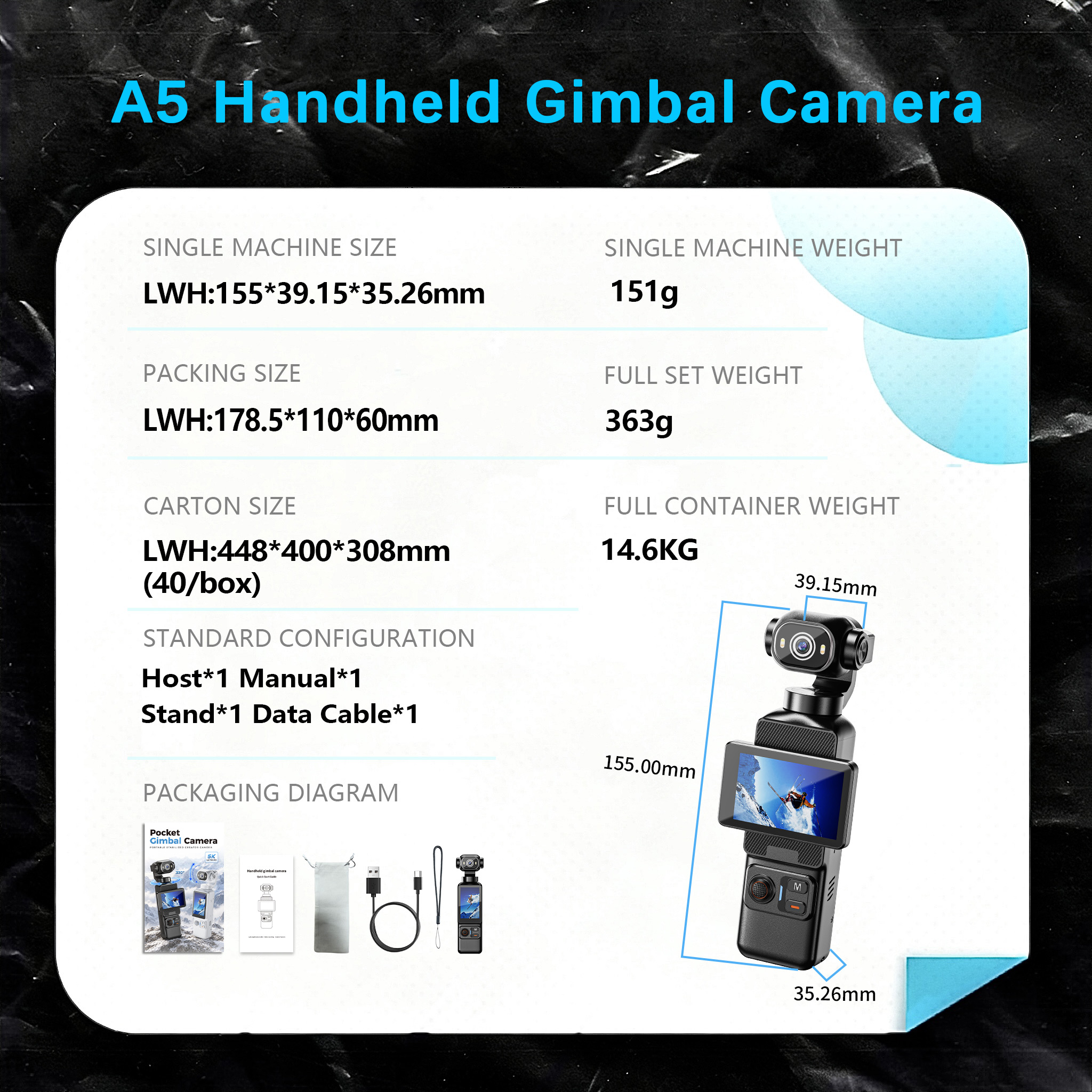 A5 5K 便攜式穩定雲台相機 Pocket Cam (預購產品)